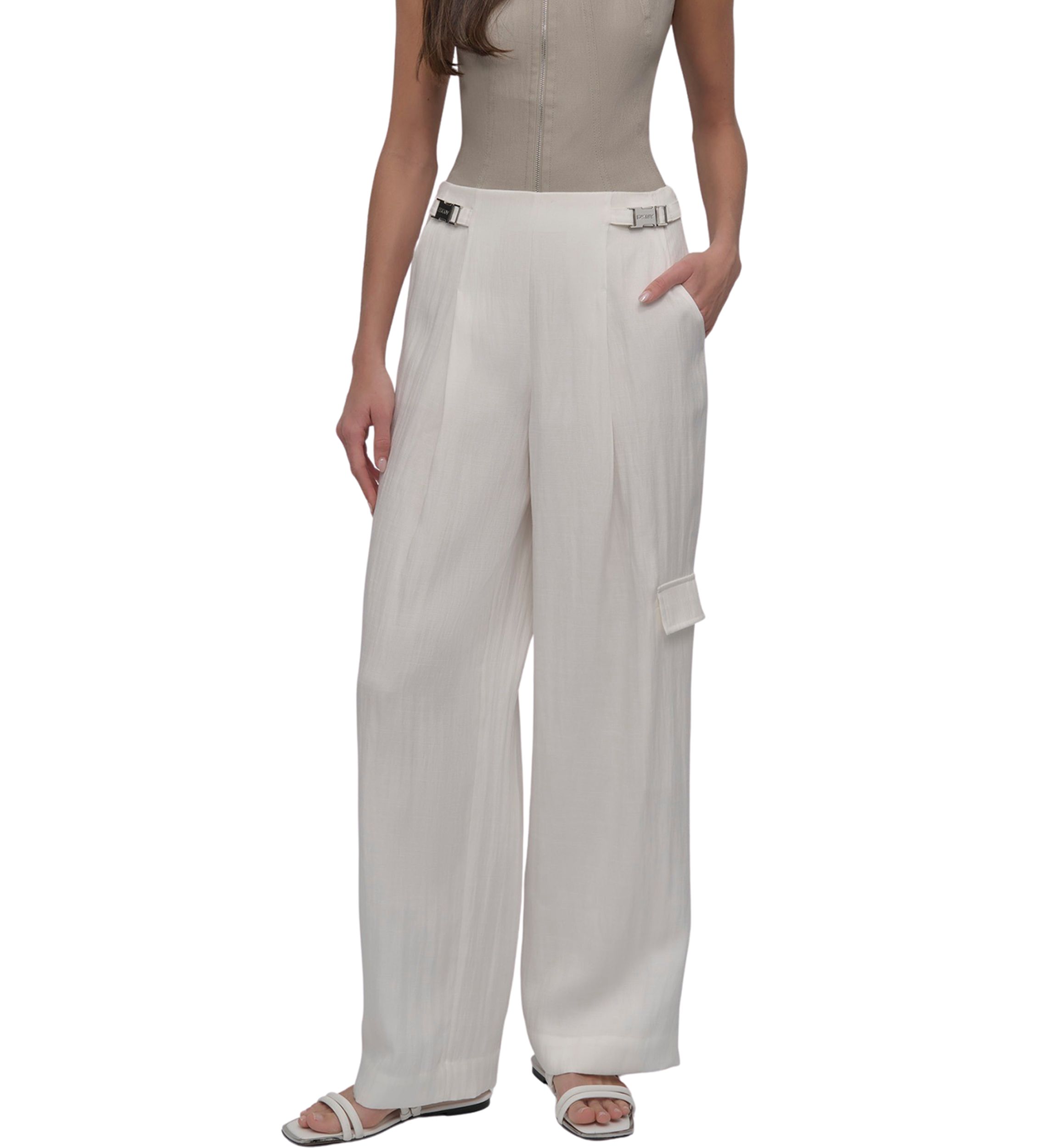 Womens Wide Leg Pleated Pants