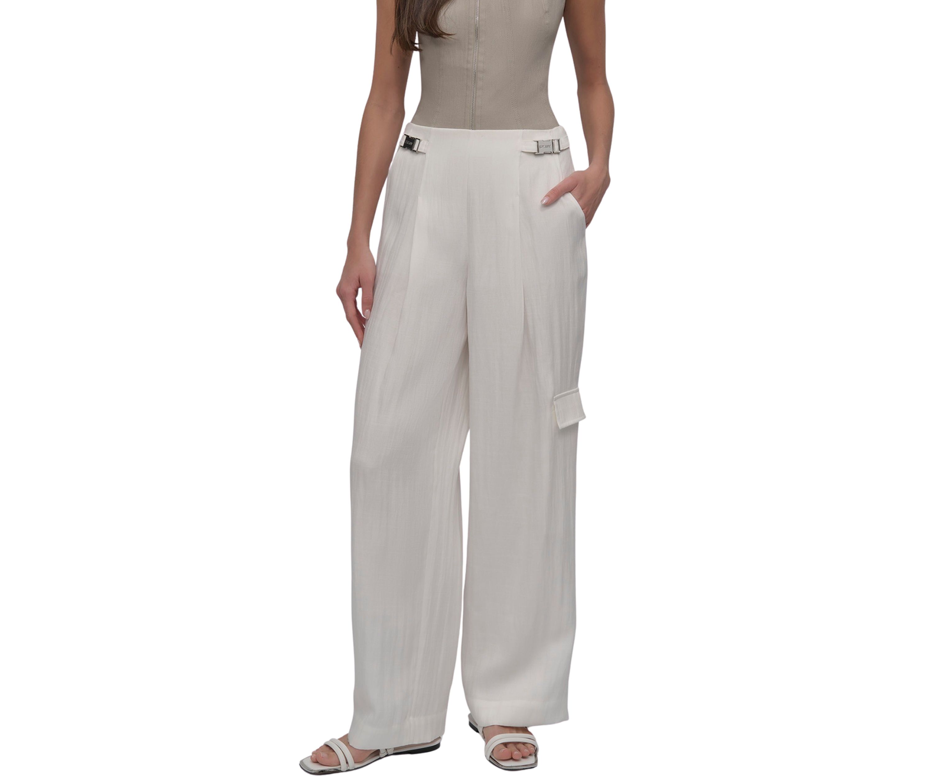 Womens Wide Leg Pleated Pants