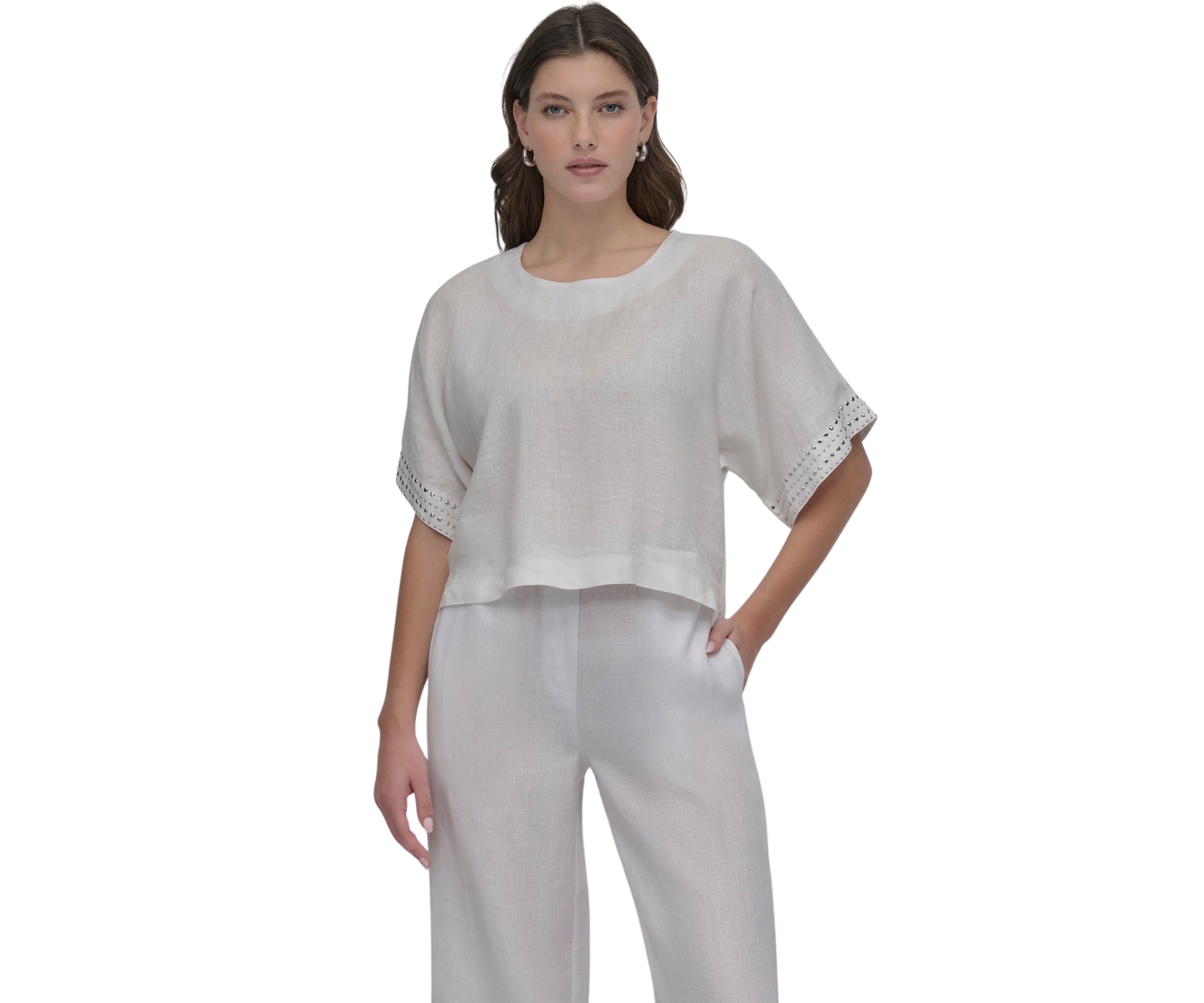 Womens Short Sleeve Linen Blouse