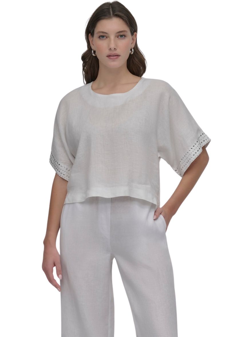 Womens Short Sleeve Linen Blouse