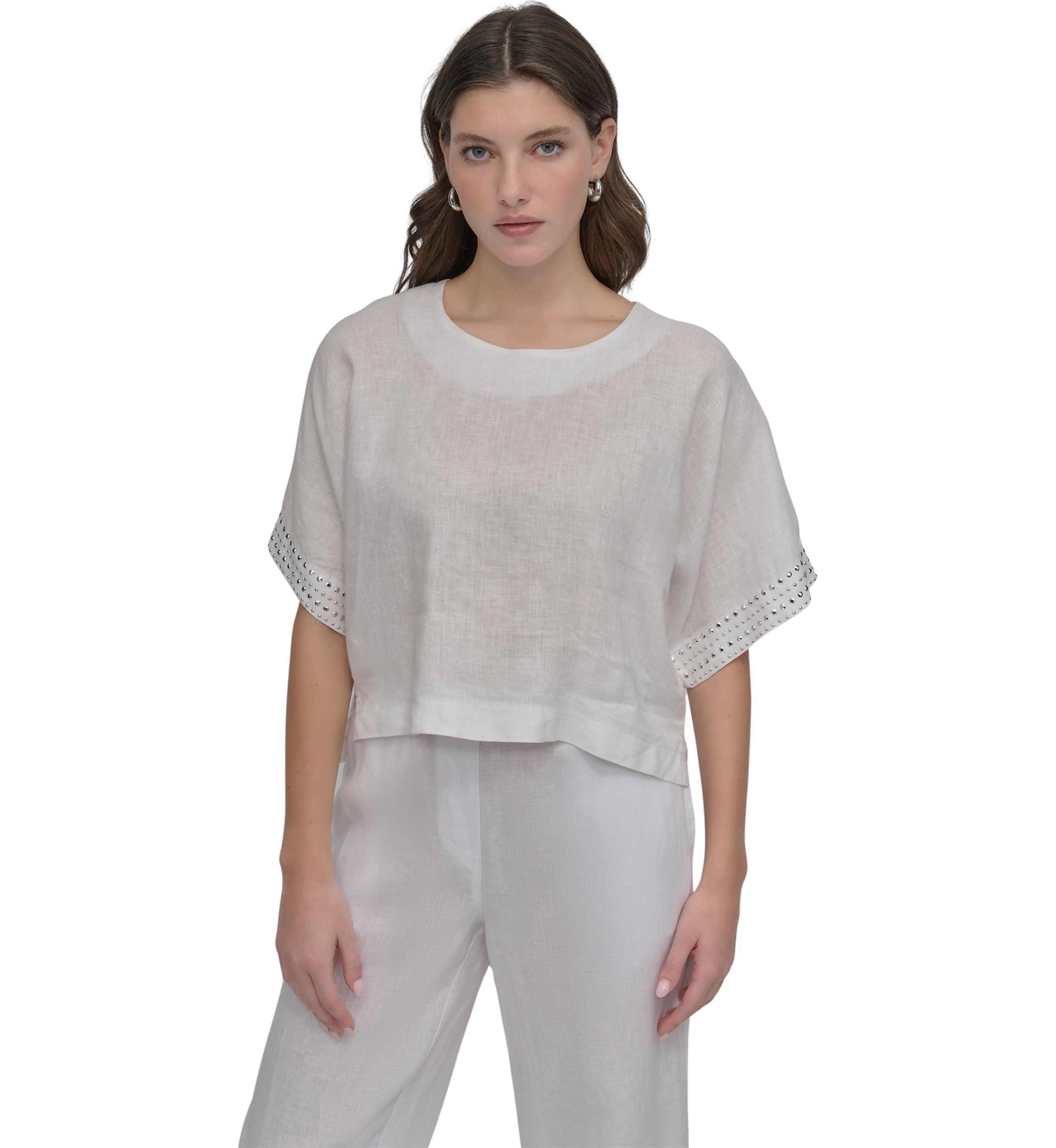 Womens Short Sleeve Linen Blouse
