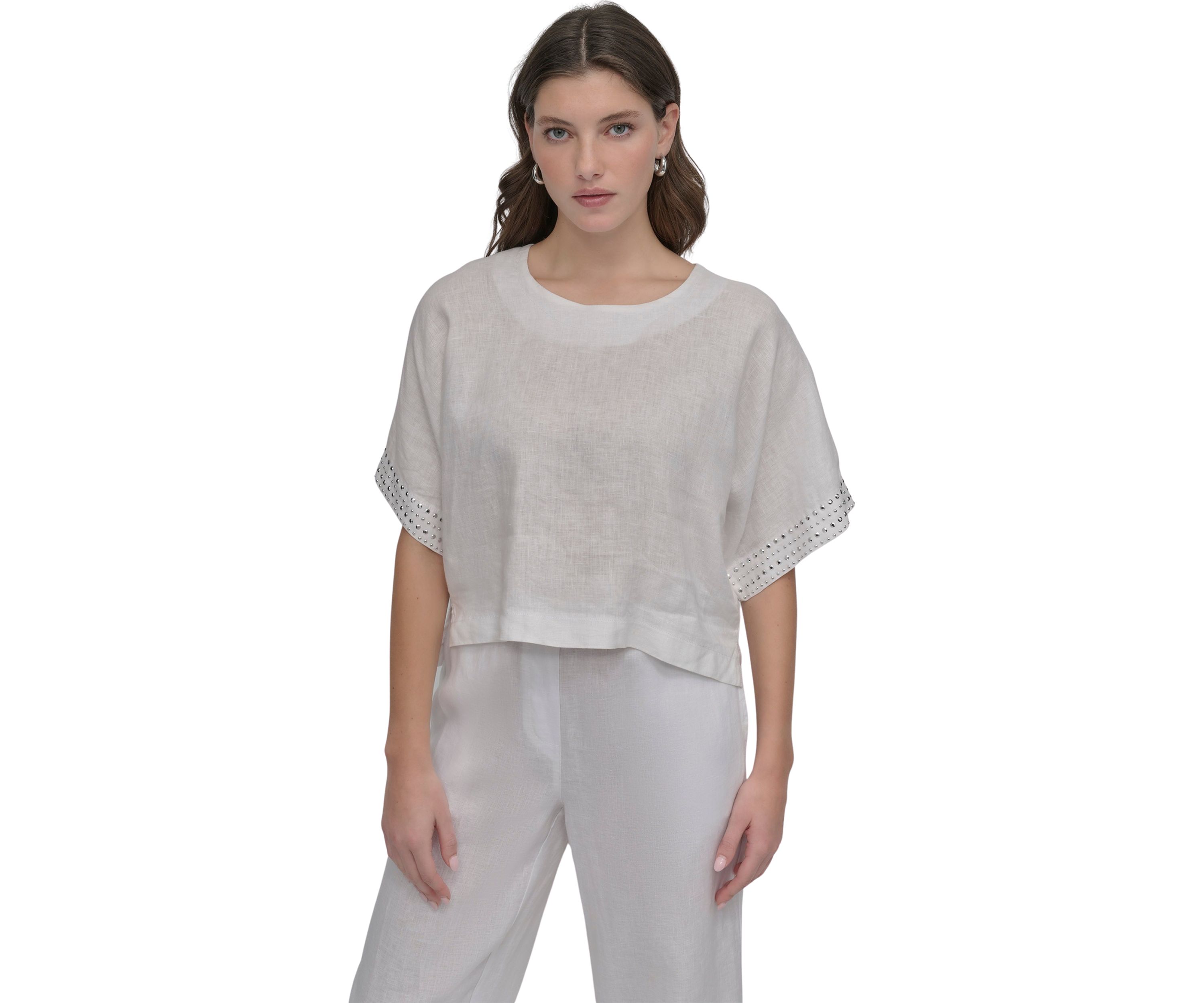 Womens Short Sleeve Linen Blouse