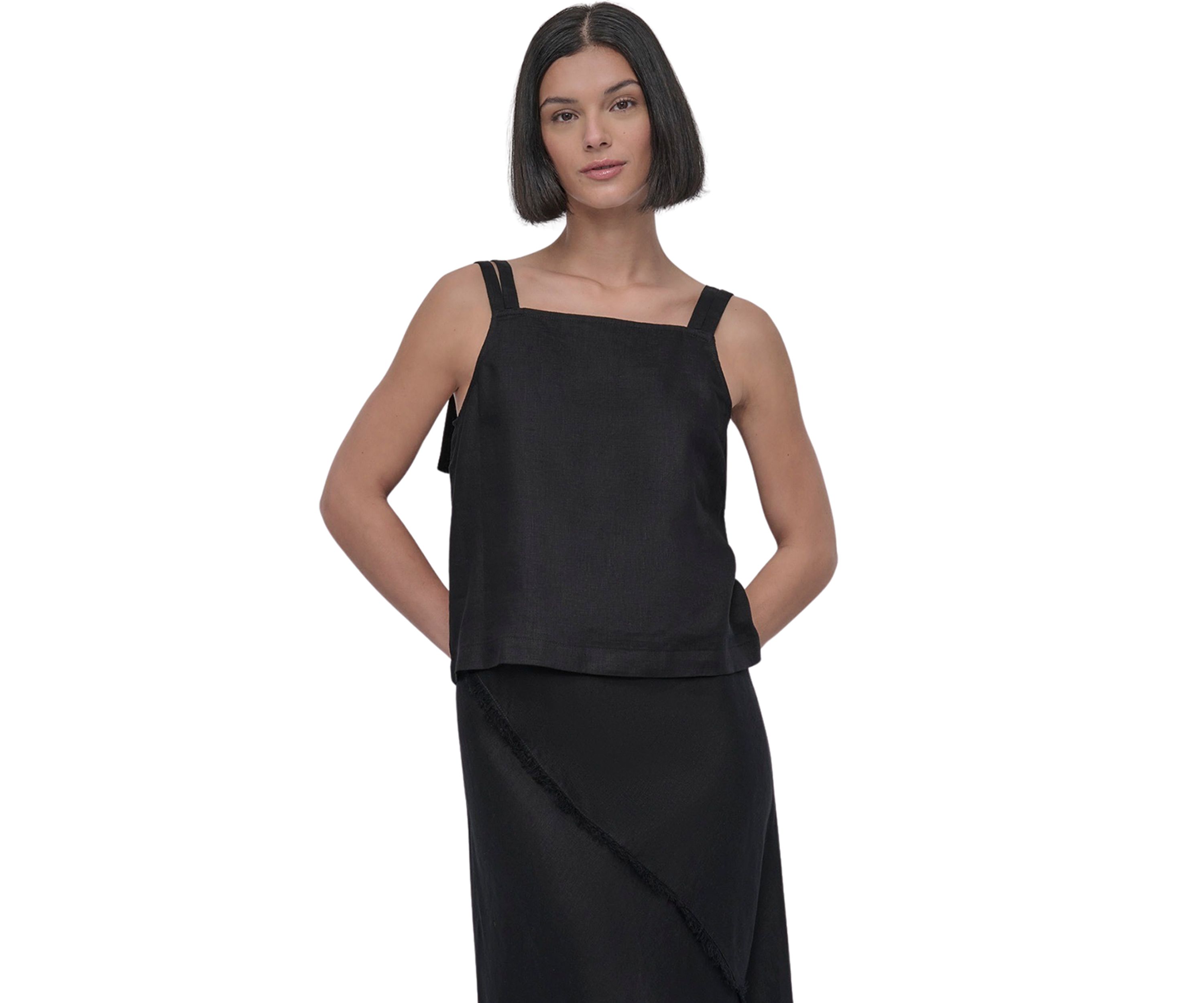 Womens Tie Shoulder Linen Tank Top