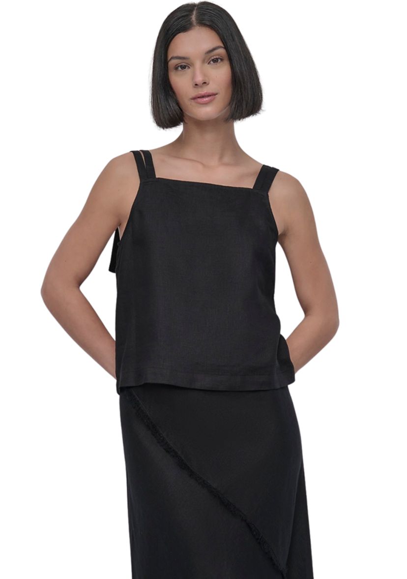 Womens Tie Shoulder Linen Tank Top