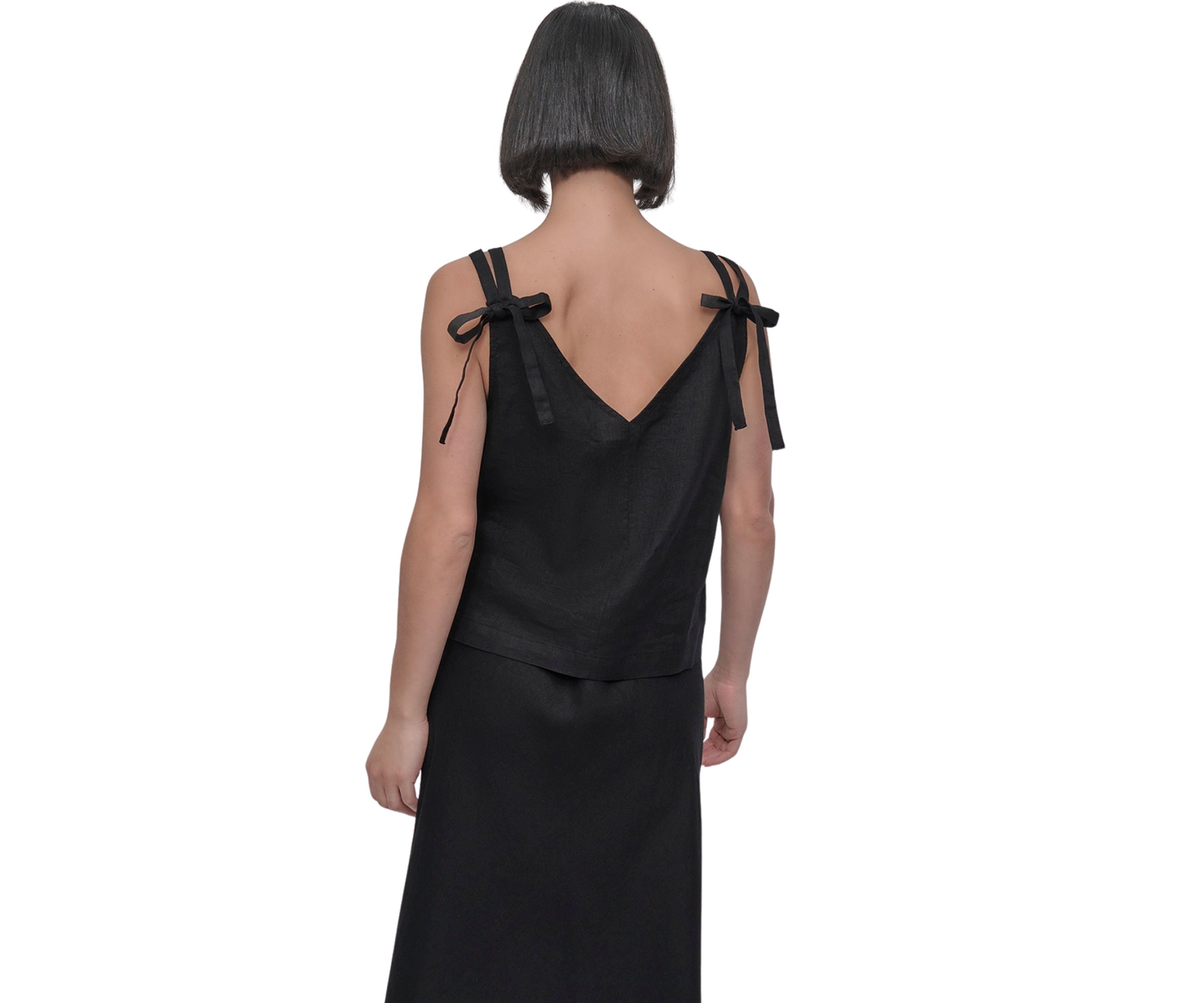 Womens Tie Shoulder Linen Tank Top