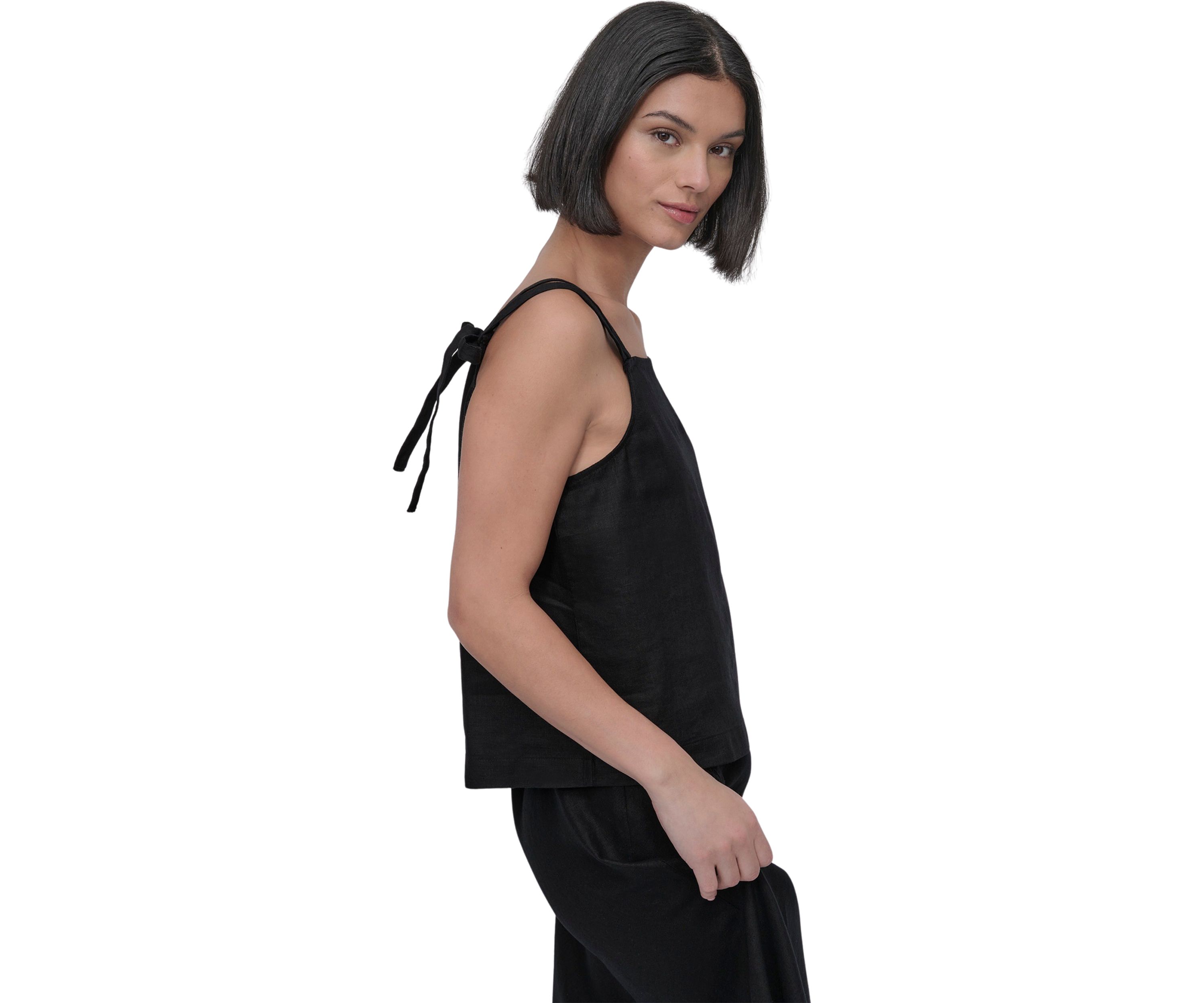 Womens Tie Shoulder Linen Tank Top