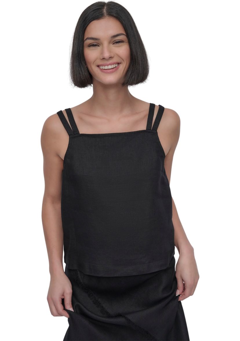 Womens Tie Shoulder Linen Tank Top