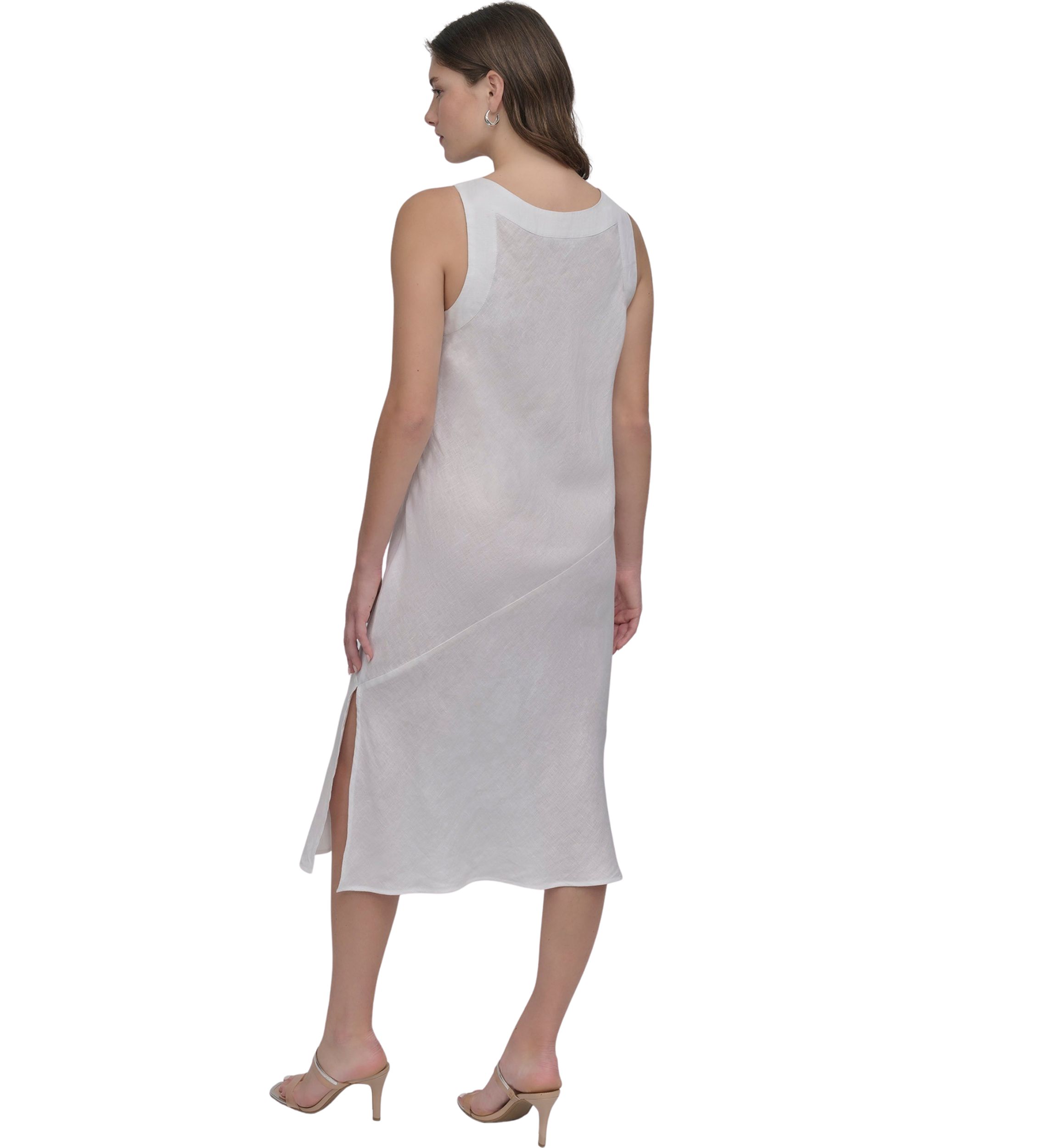 Womens V-Neck Linen Midi Dress