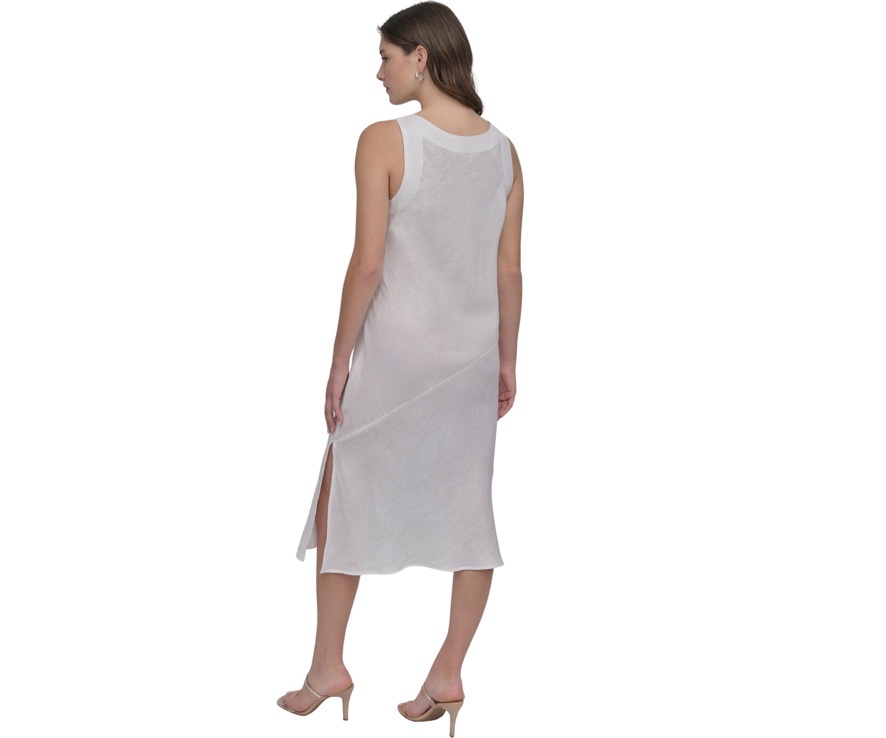 Womens V-Neck Linen Midi Dress