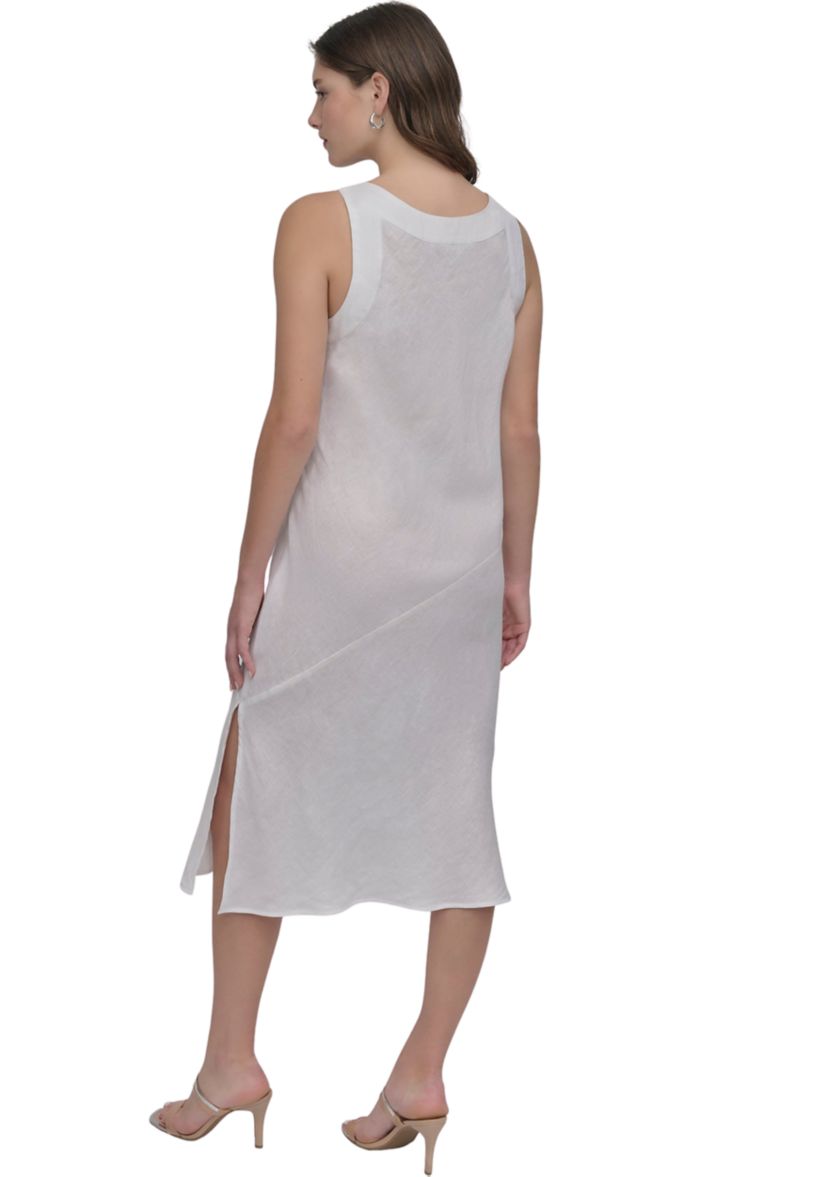 Womens V-Neck Linen Midi Dress