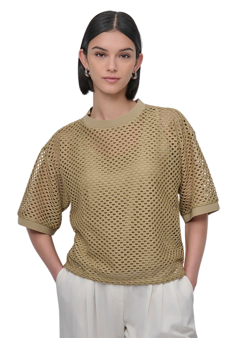 Womens Short Sleeve Netted Knit Top