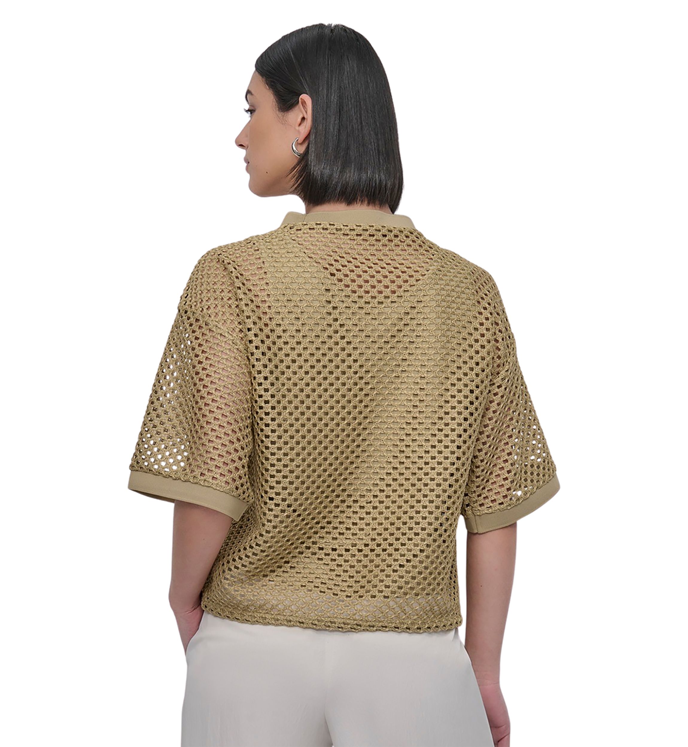 Womens Short Sleeve Netted Knit Top