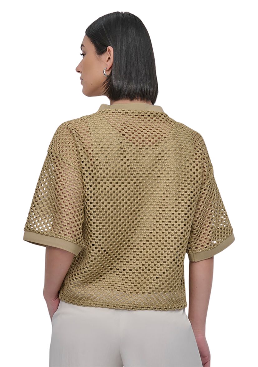 Womens Short Sleeve Netted Knit Top