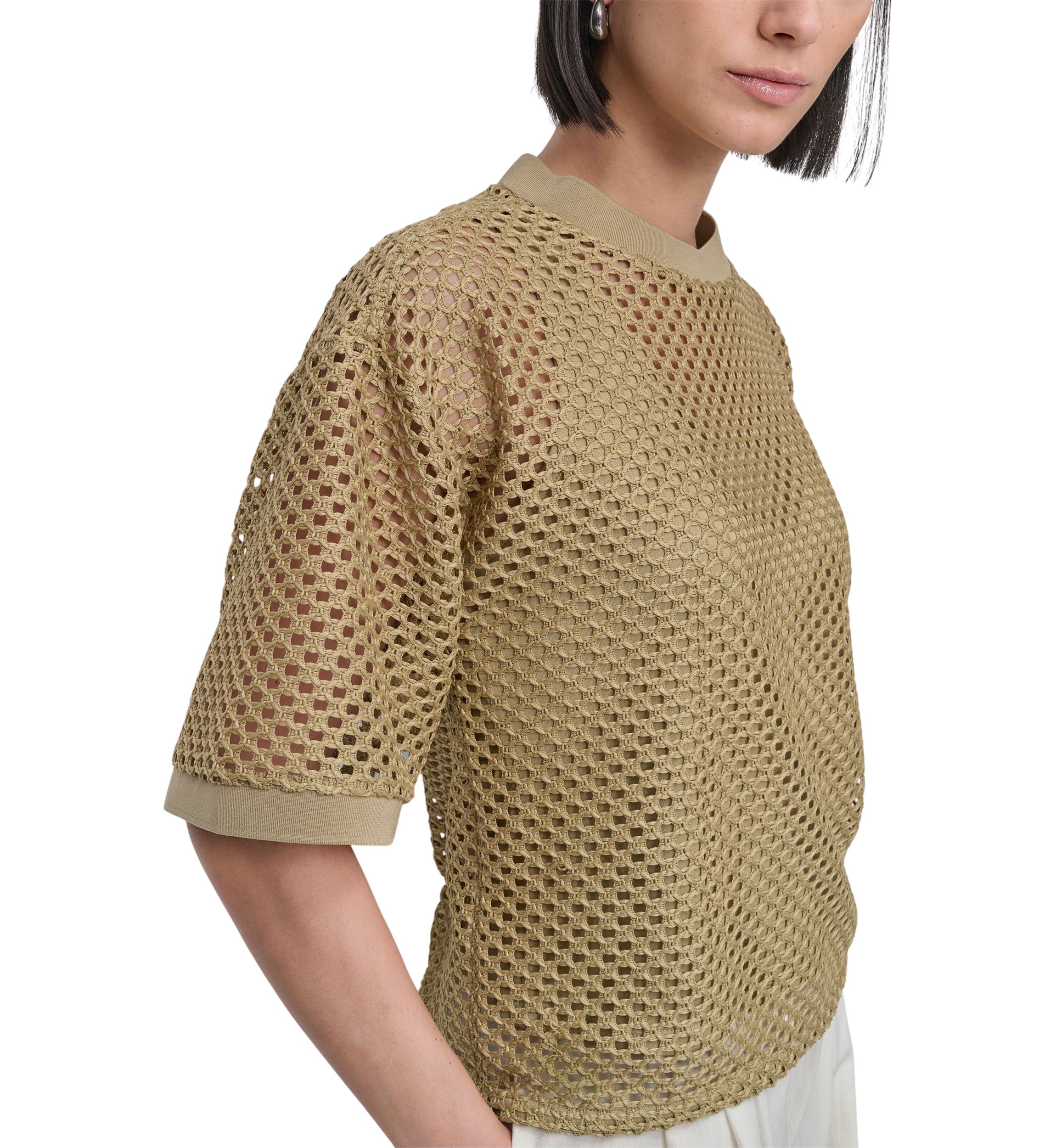 Womens Short Sleeve Netted Knit Top