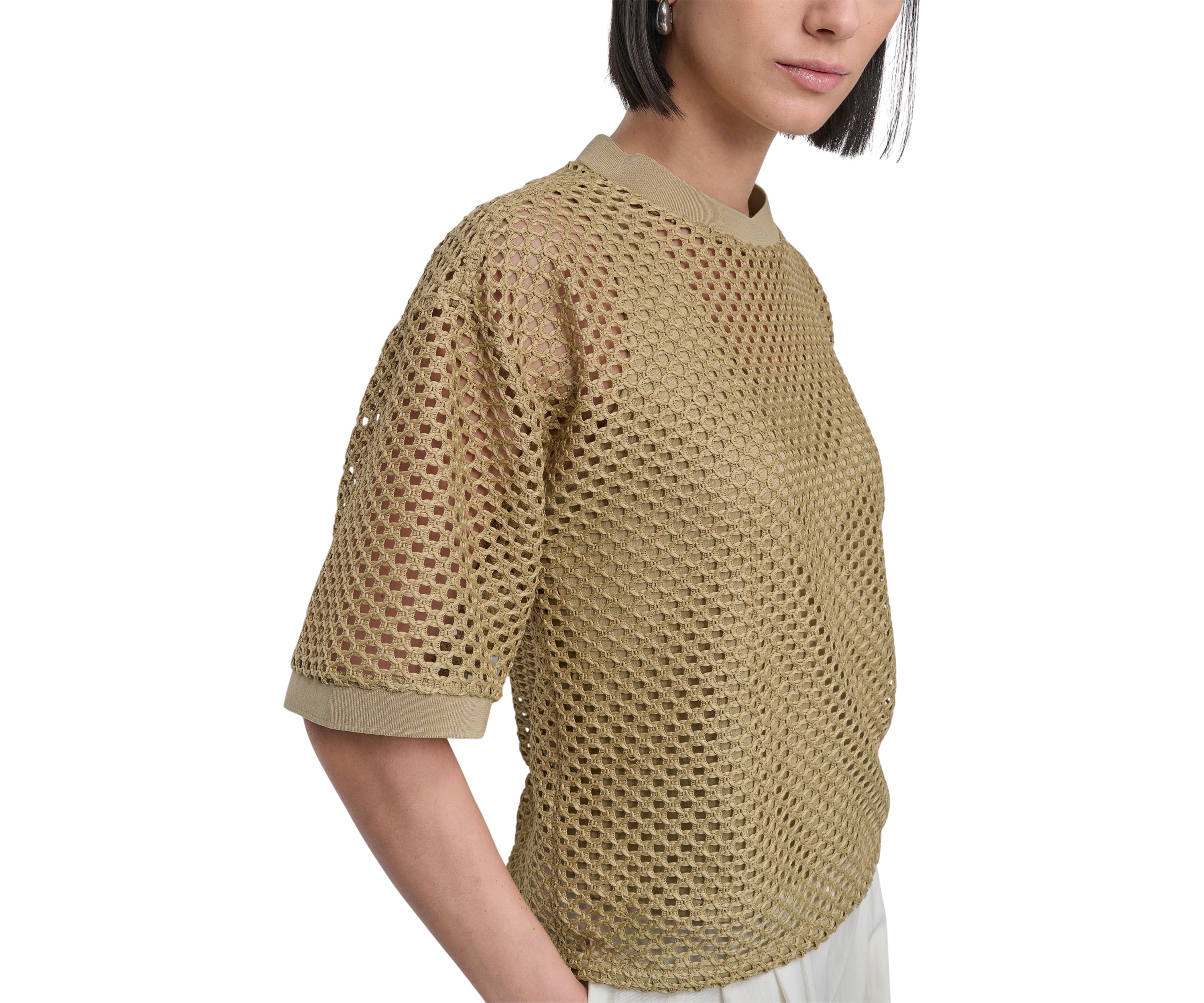 Womens Short Sleeve Netted Knit Top