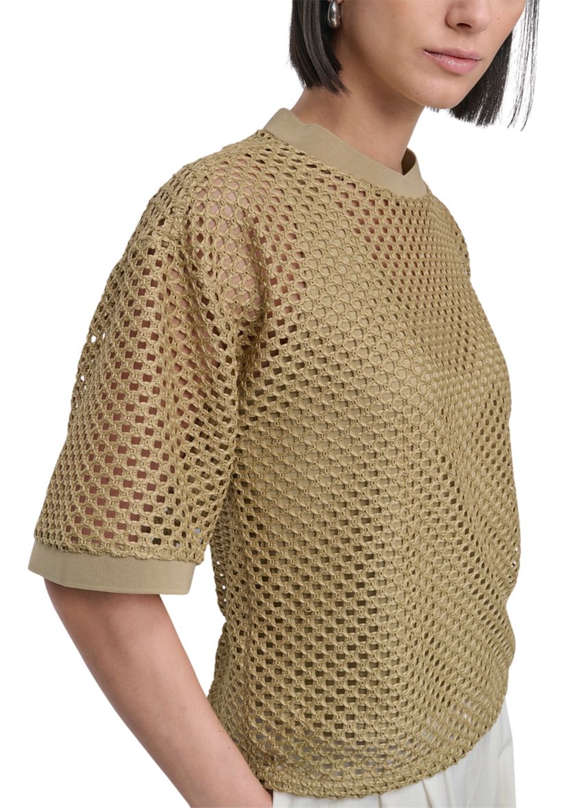 Womens Short Sleeve Netted Knit Top