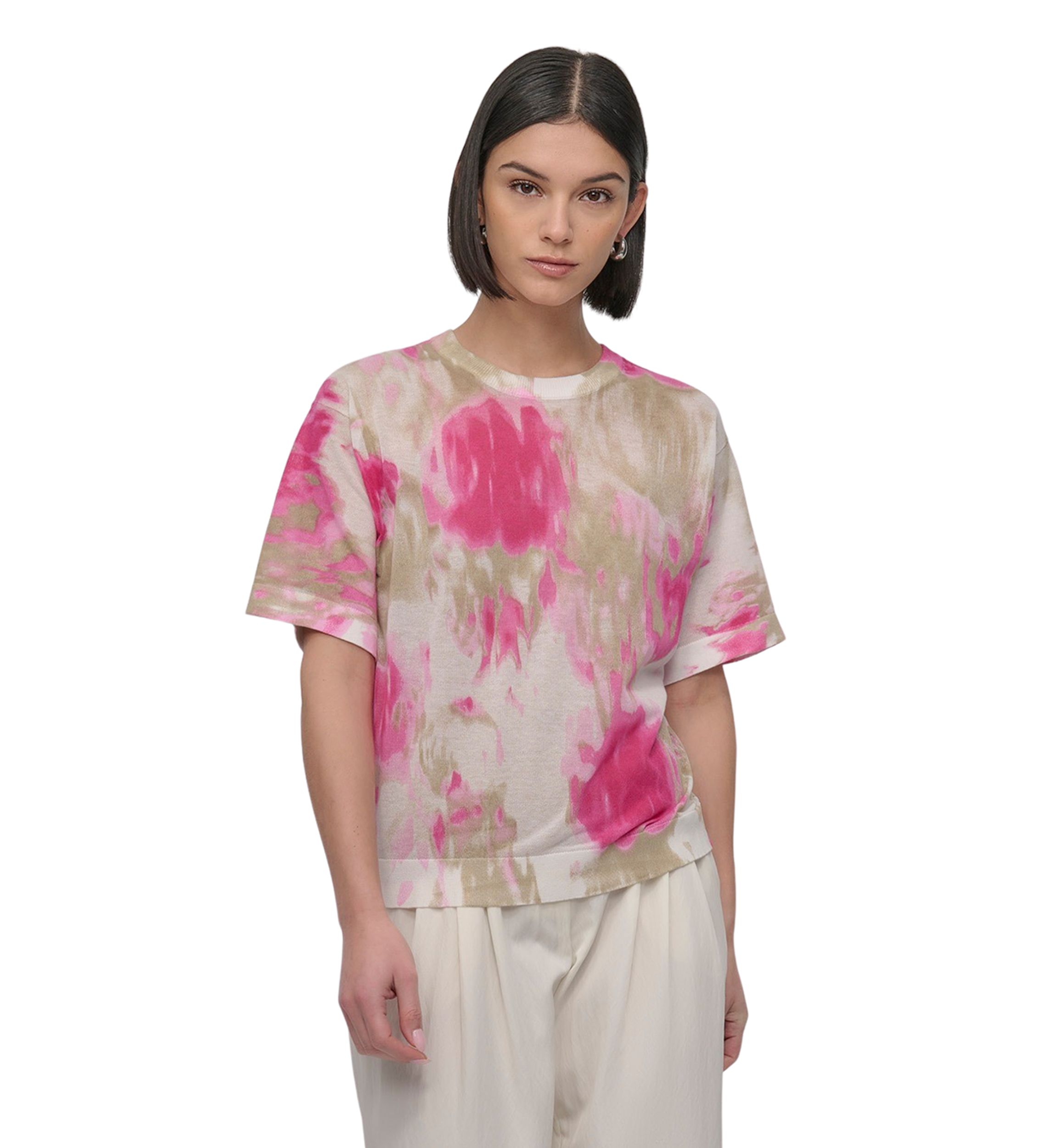 Womens Short Sleeve Watercolor Sweater