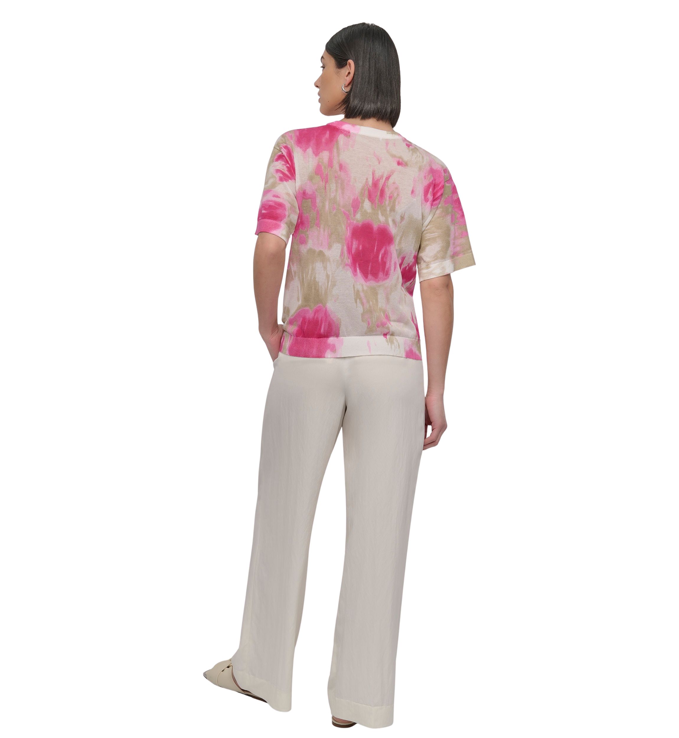 Womens Short Sleeve Watercolor Sweater
