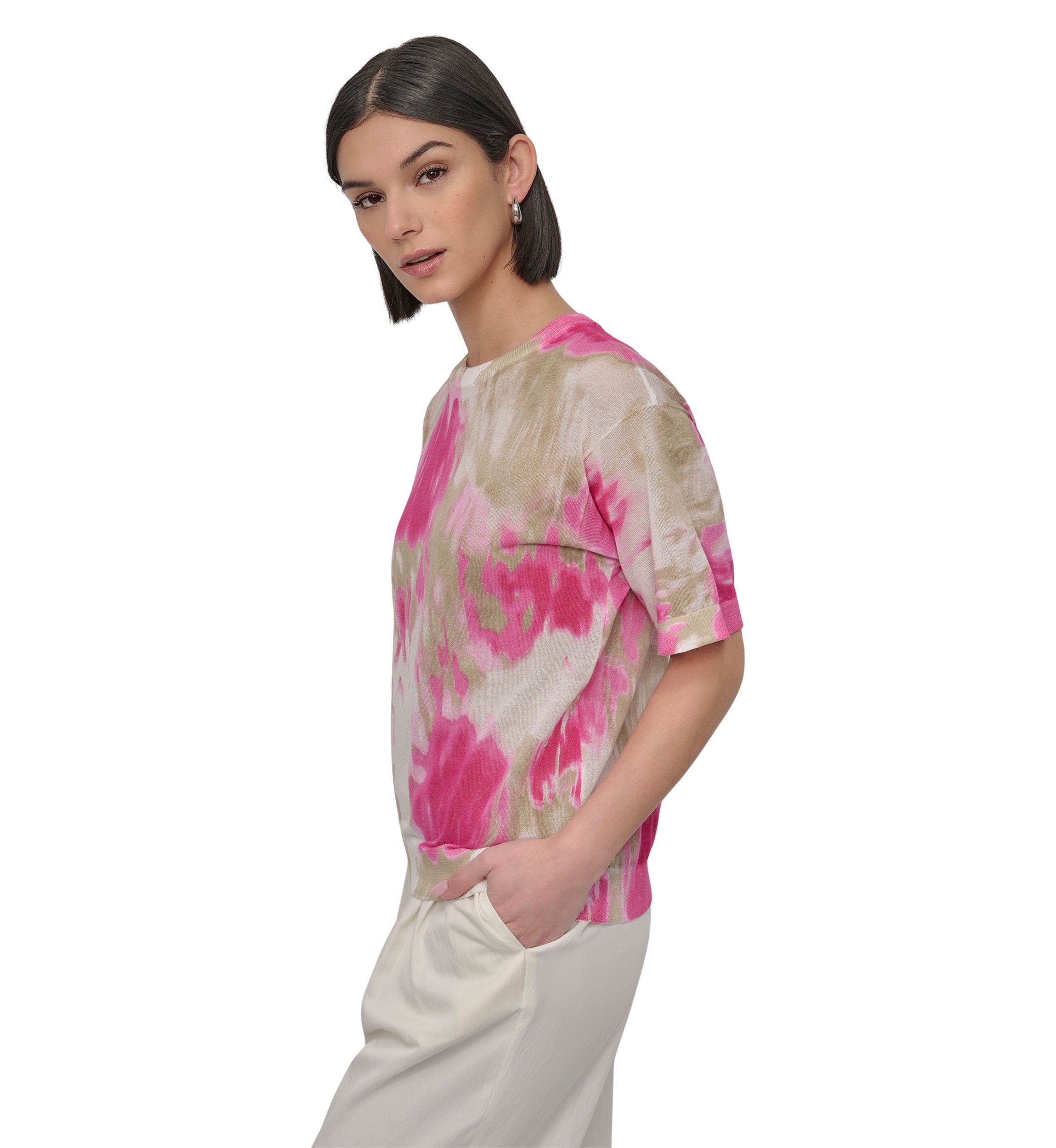 Womens Short Sleeve Watercolor Sweater