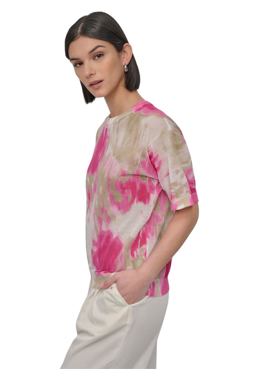 Womens Short Sleeve Watercolor Sweater