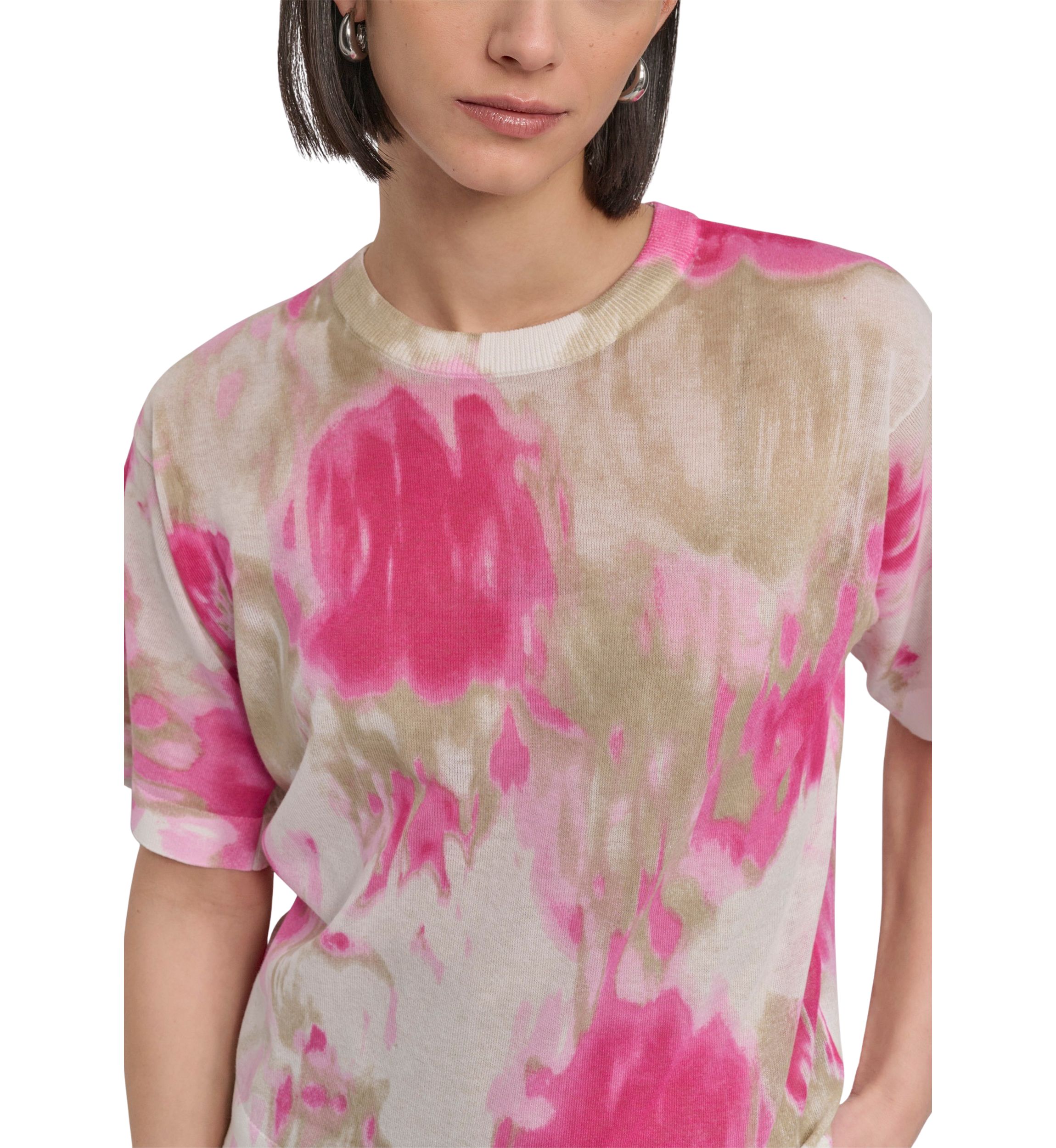 Womens Short Sleeve Watercolor Sweater