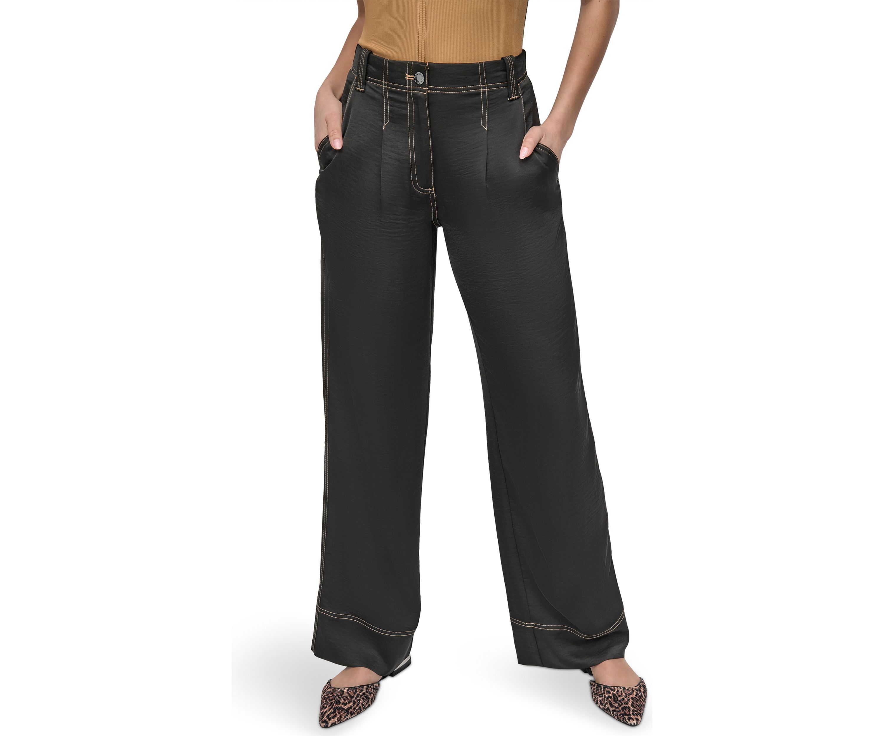 Womens Wide Leg Top Stitch Pants