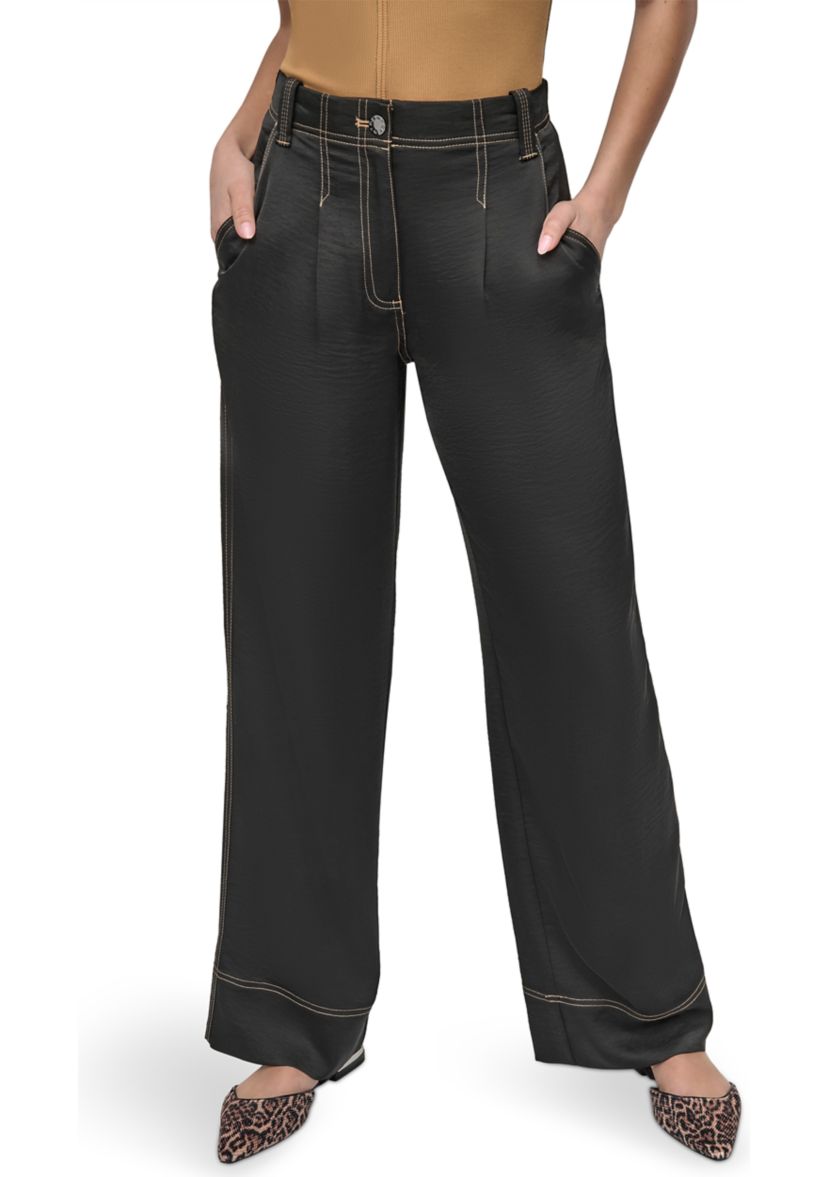 Womens Wide Leg Top Stitch Pants