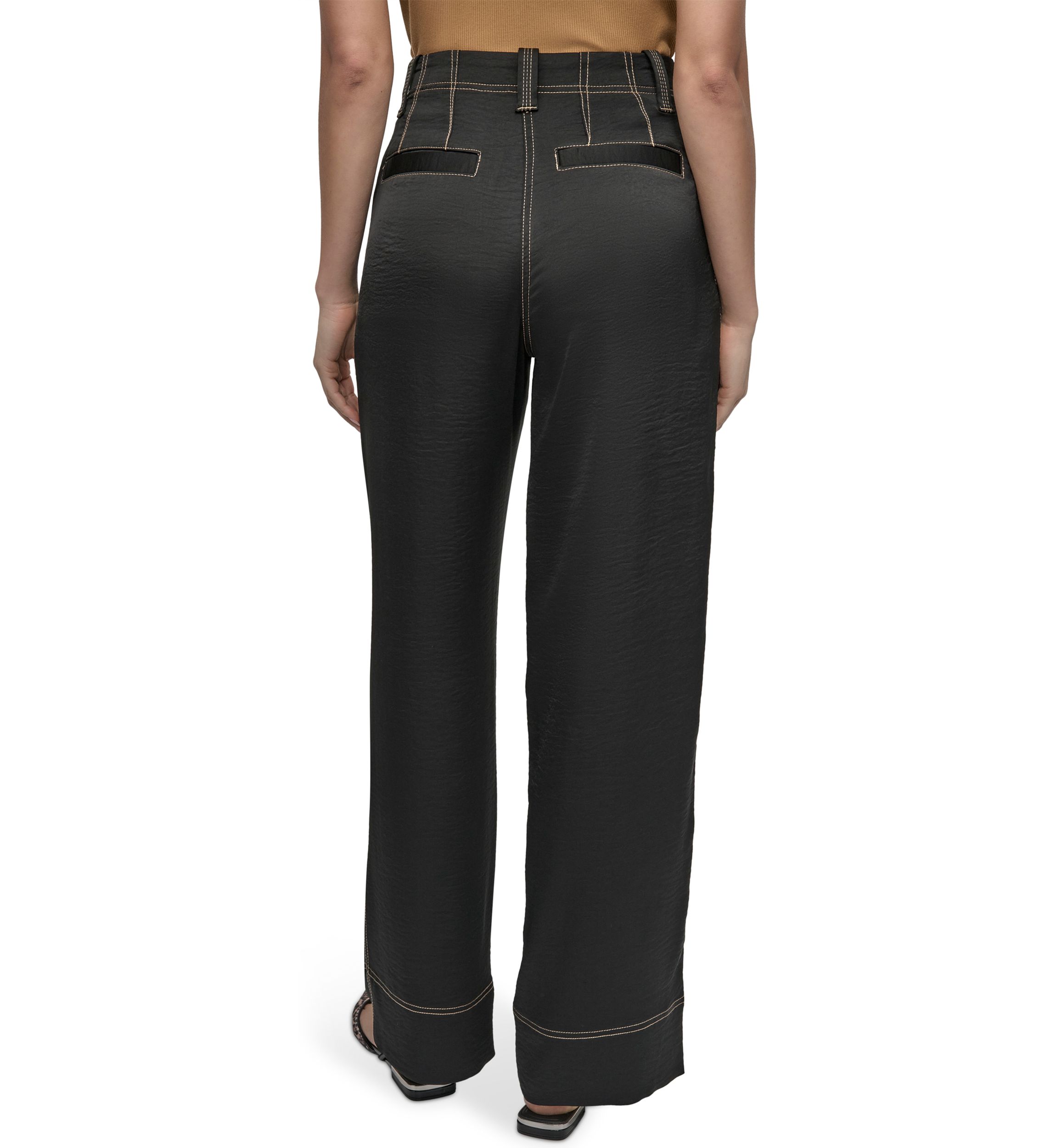 Womens Wide Leg Top Stitch Pants