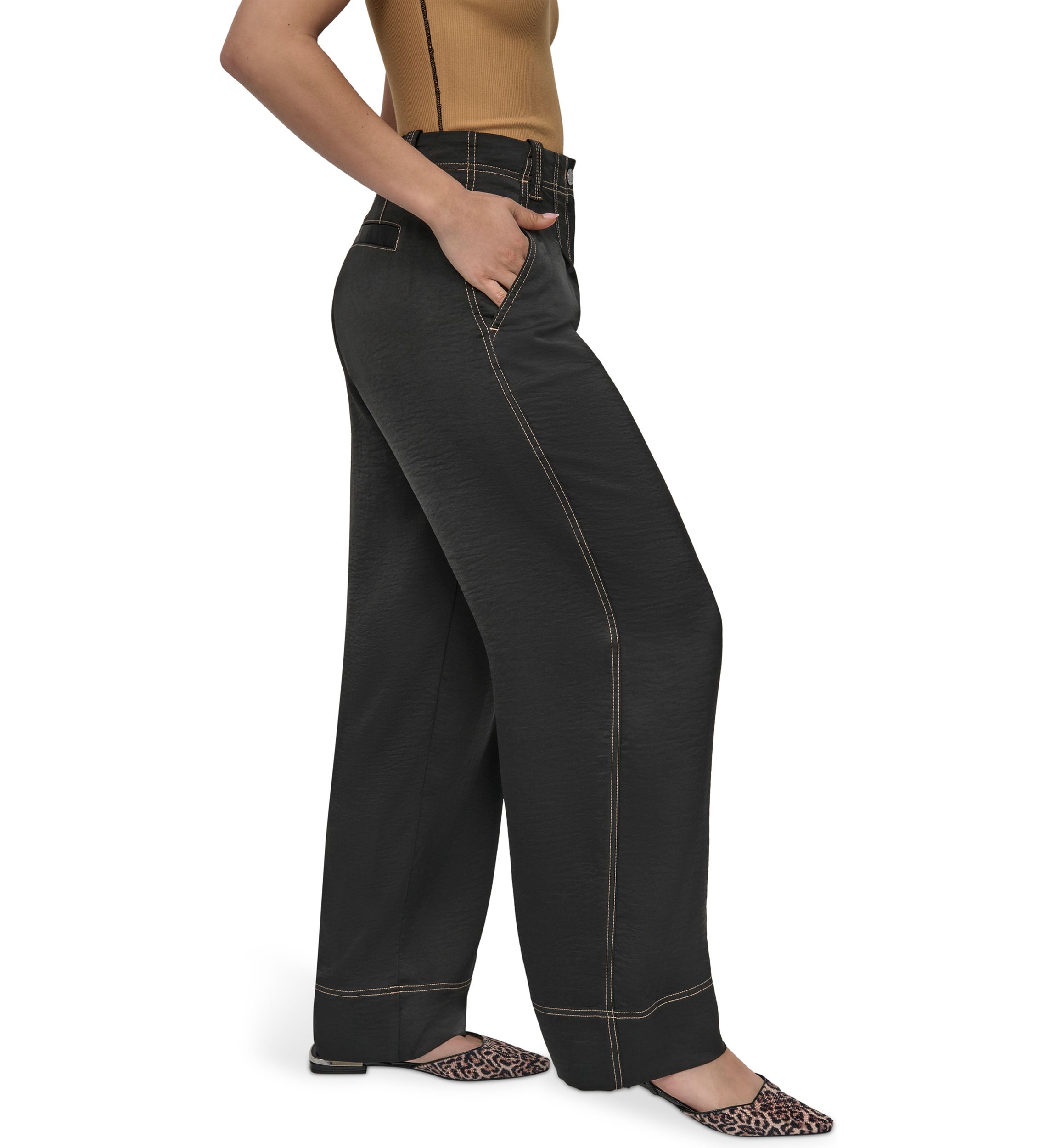 Womens Wide Leg Top Stitch Pants
