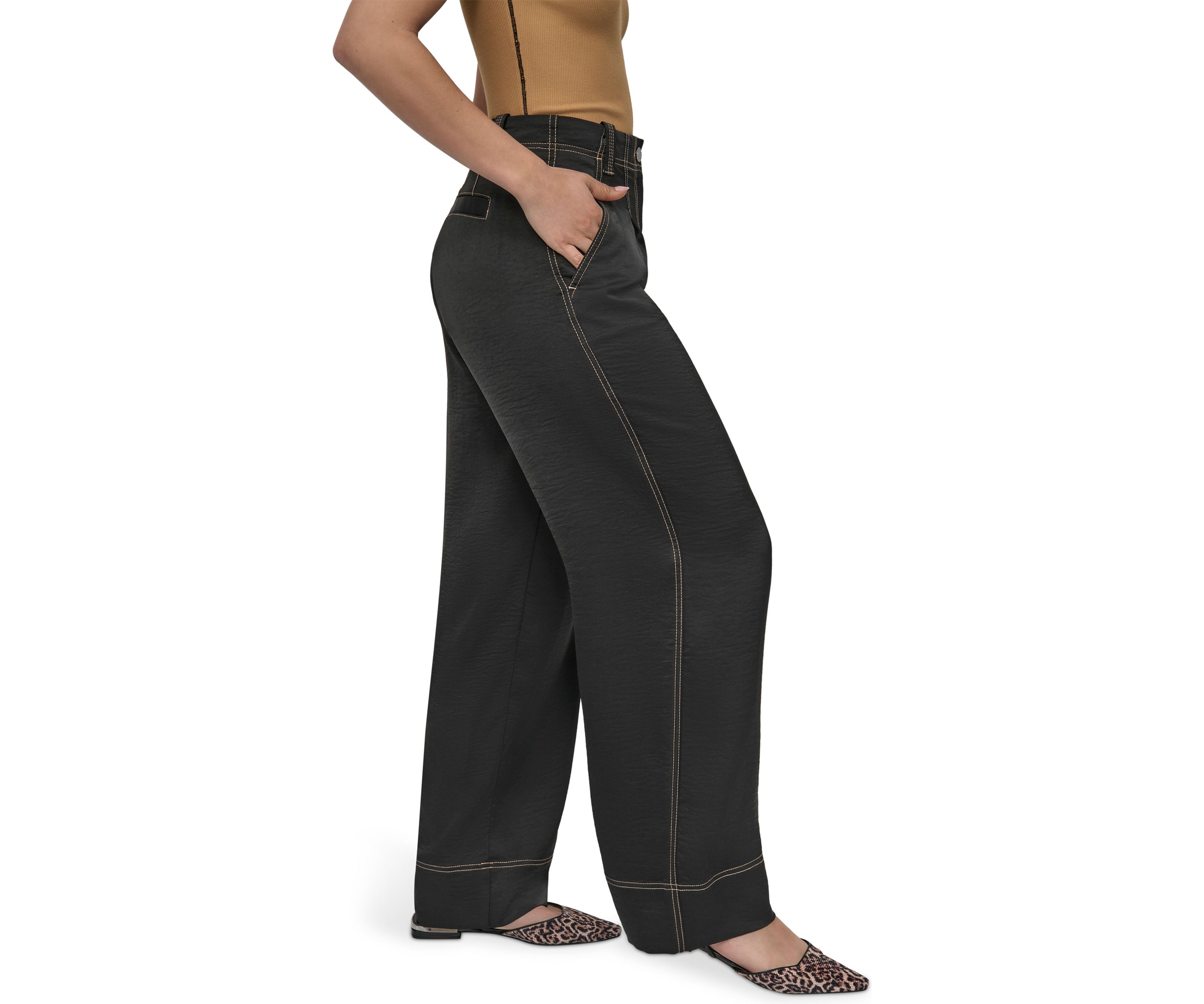 Womens Wide Leg Top Stitch Pants