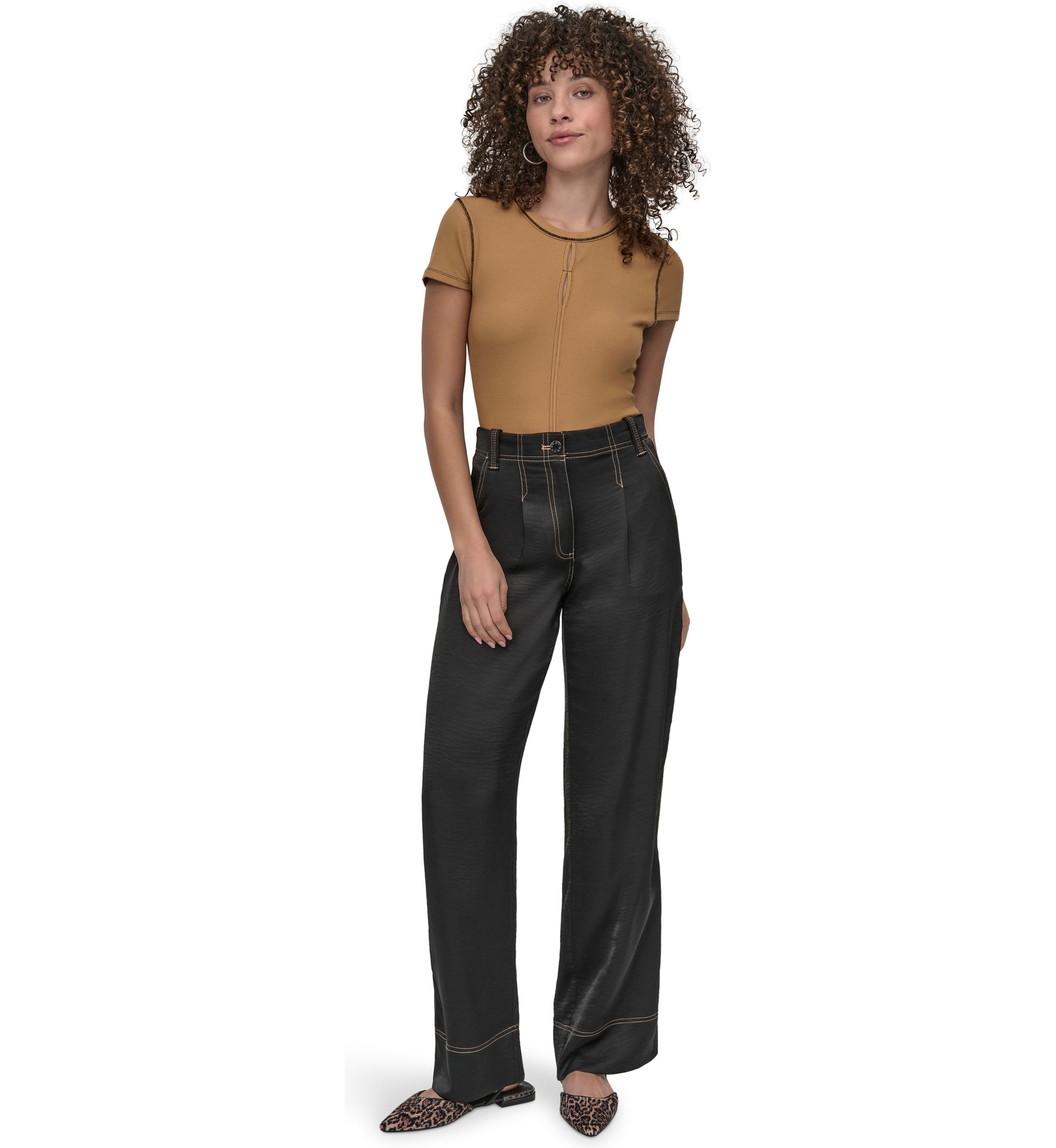 Womens Wide Leg Top Stitch Pants