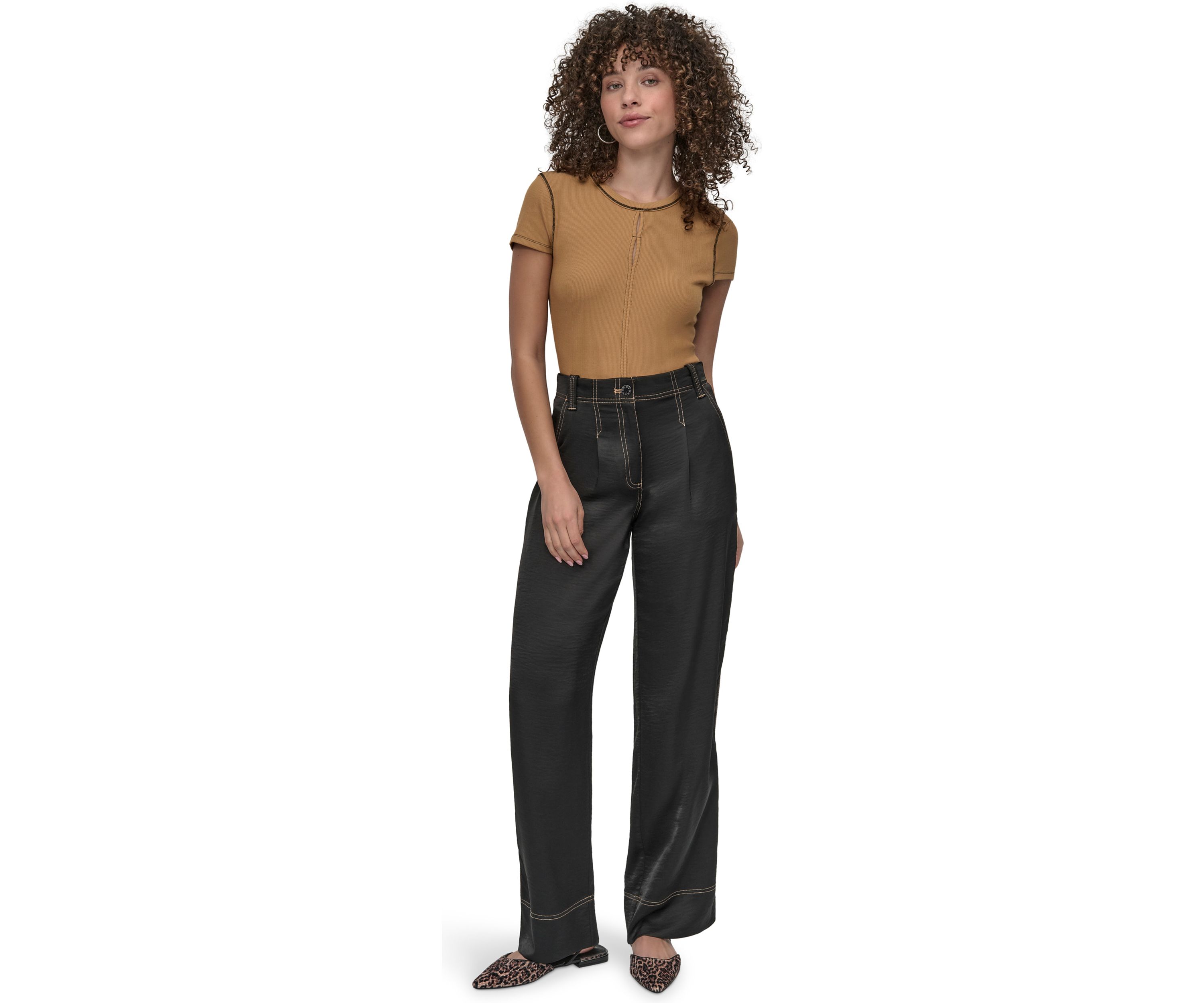 Womens Wide Leg Top Stitch Pants