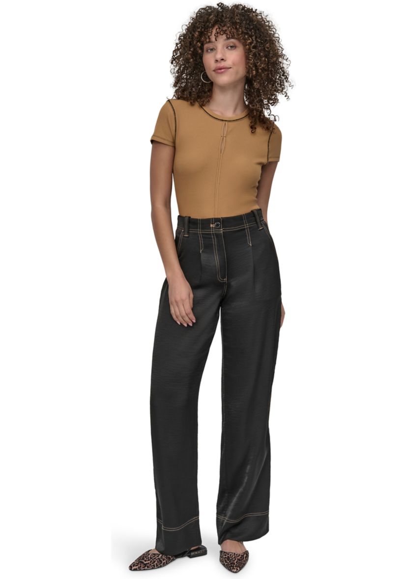 Womens Wide Leg Top Stitch Pants