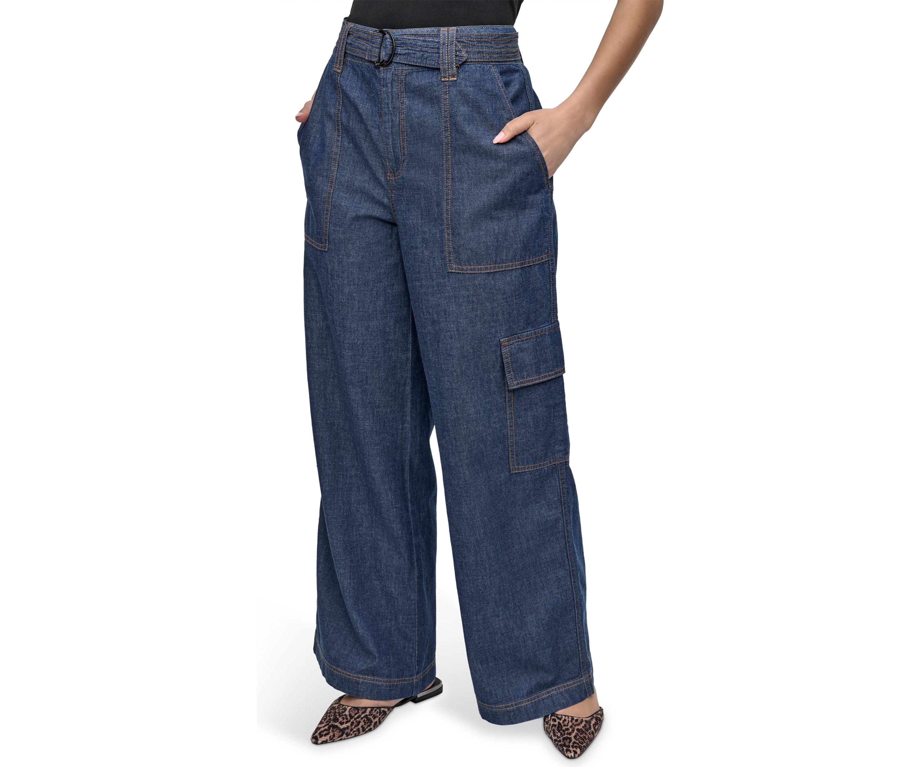 Womens Wide Leg Chambray Pants