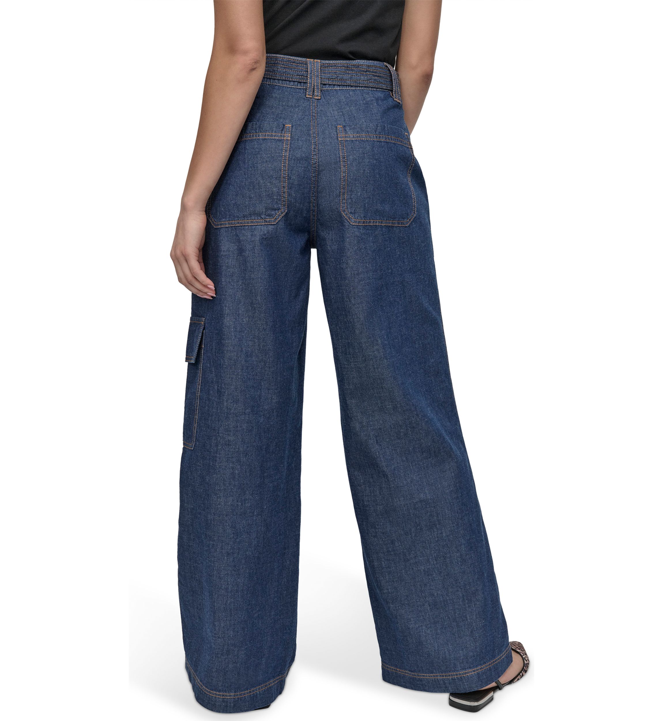 Womens Wide Leg Chambray Pants
