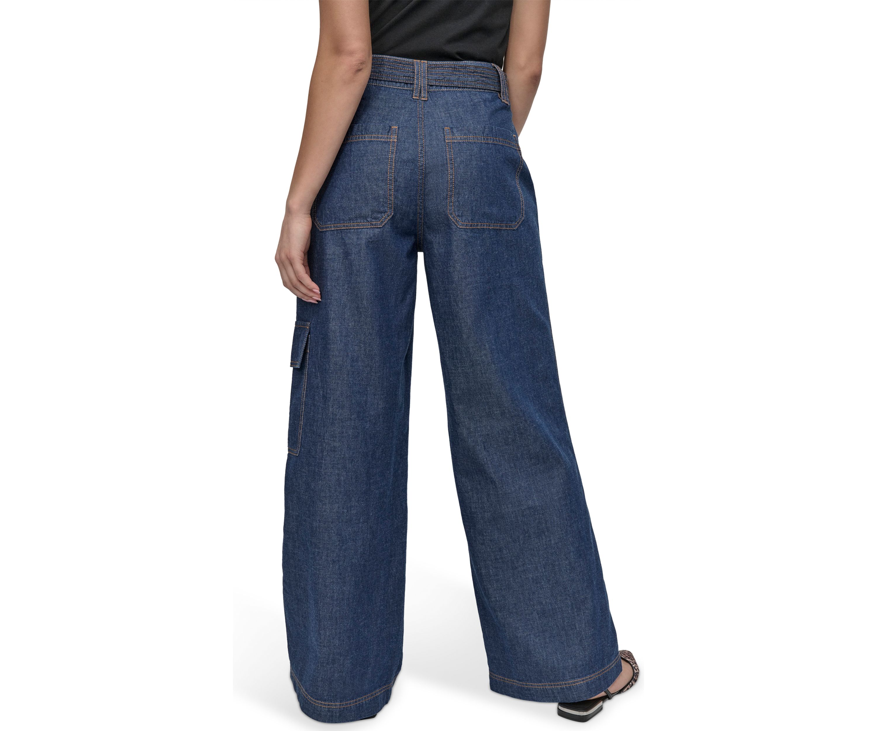 Womens Wide Leg Chambray Pants