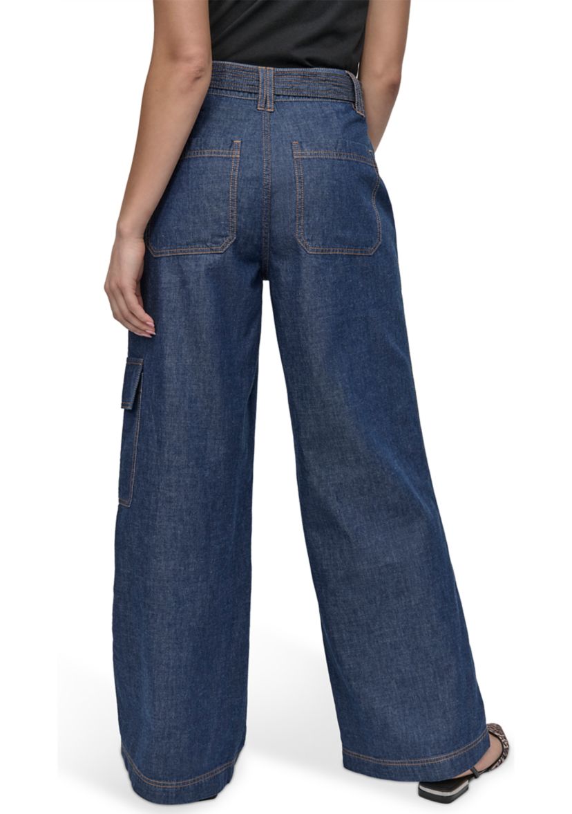 Womens Wide Leg Chambray Pants