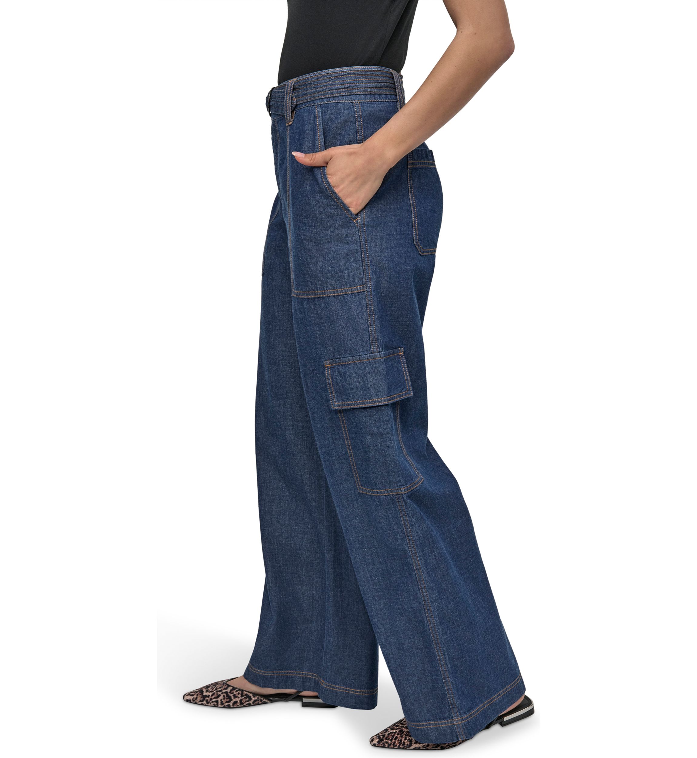 Womens Wide Leg Chambray Pants