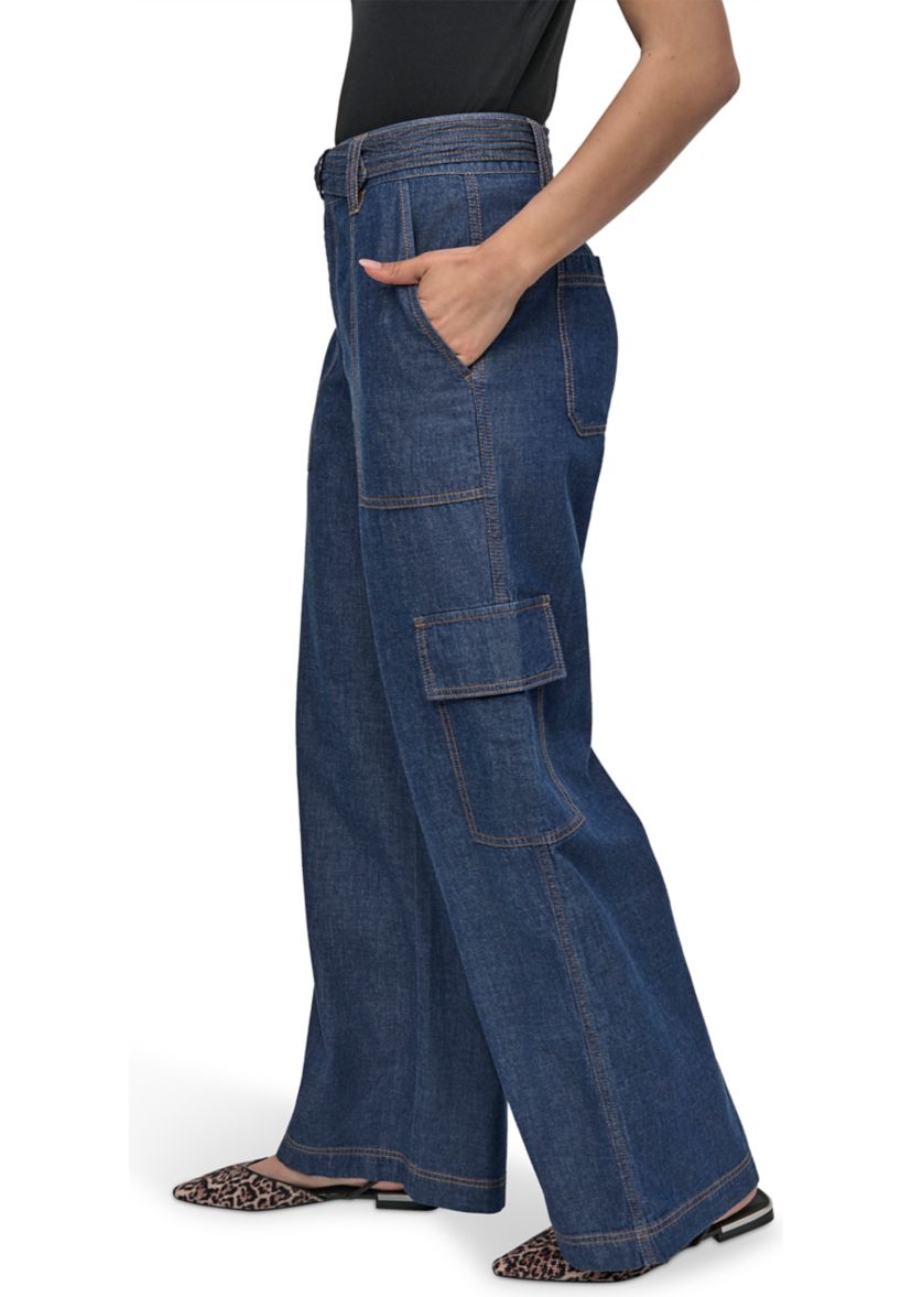 Womens Wide Leg Chambray Pants