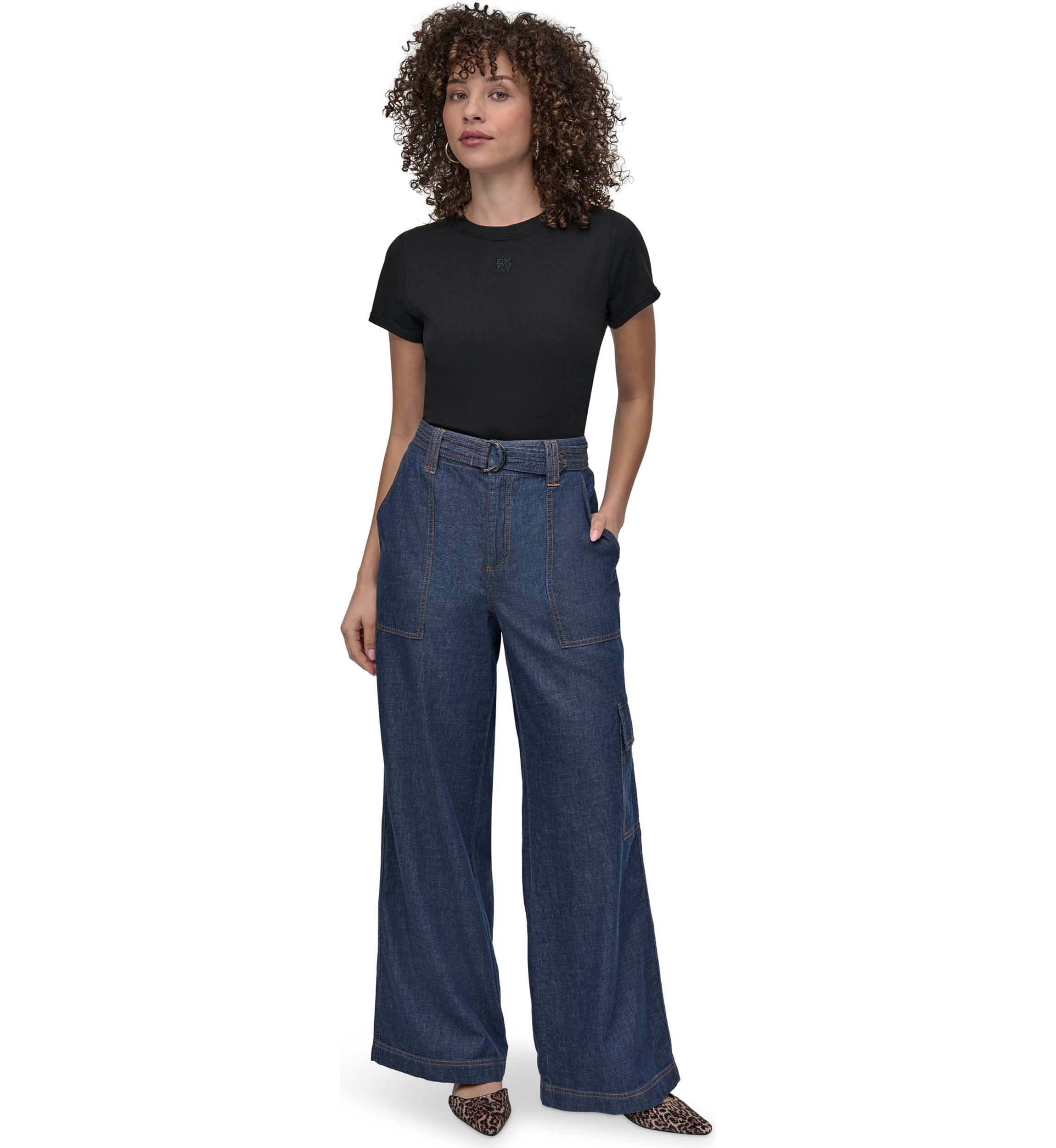 Womens Wide Leg Chambray Pants