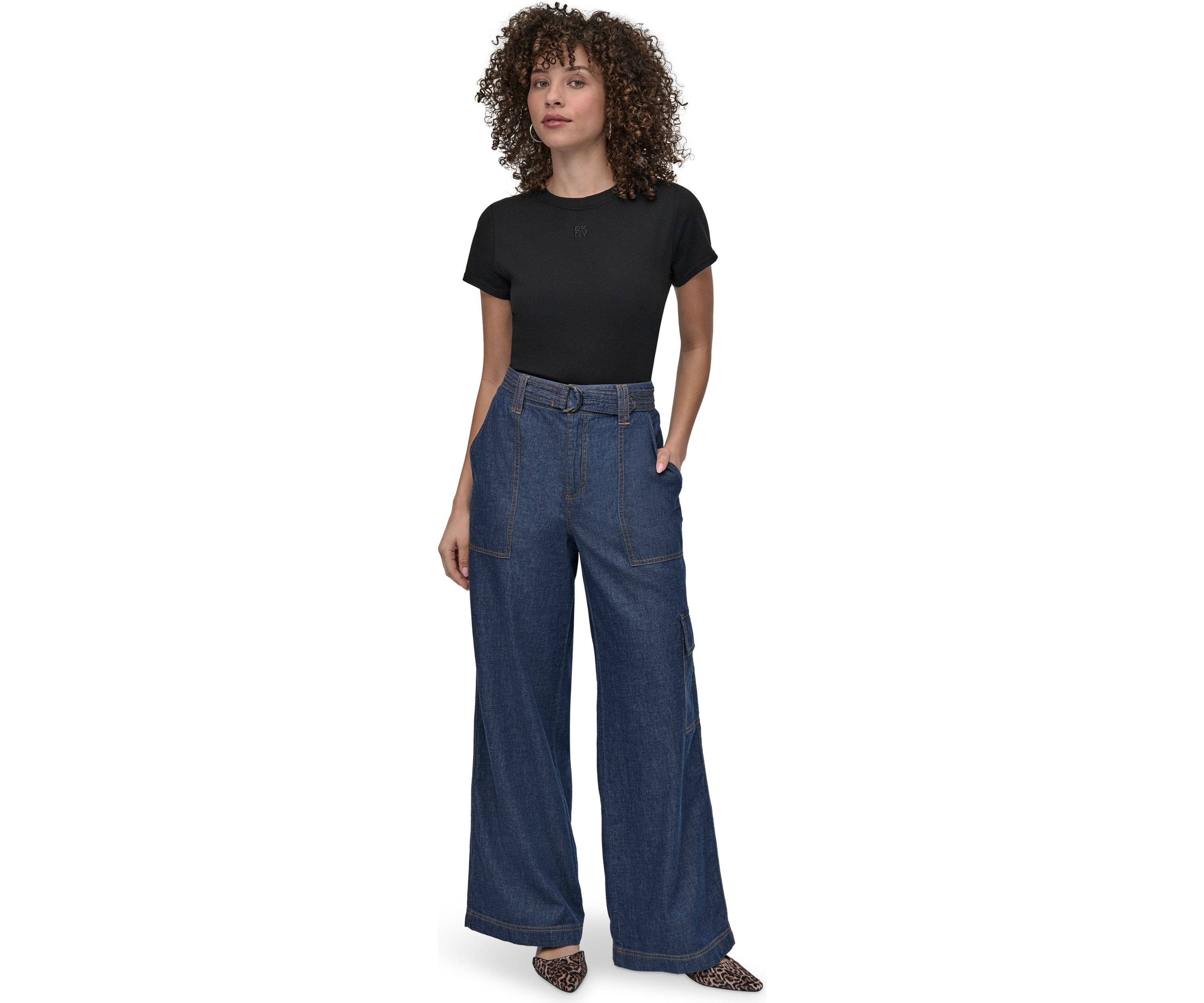 Womens Wide Leg Chambray Pants