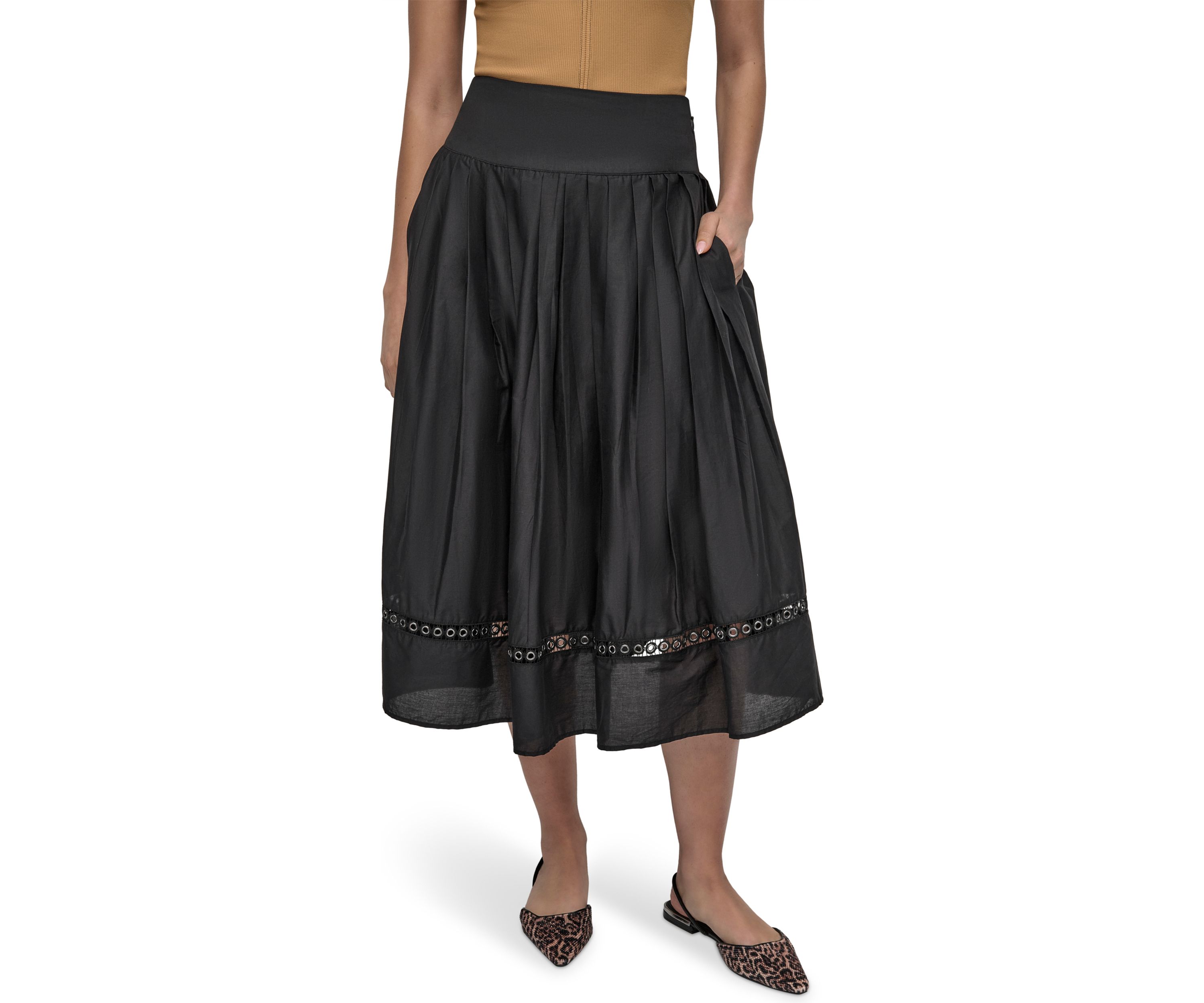 Womens A-Line Grommet Trim Midi Skirt