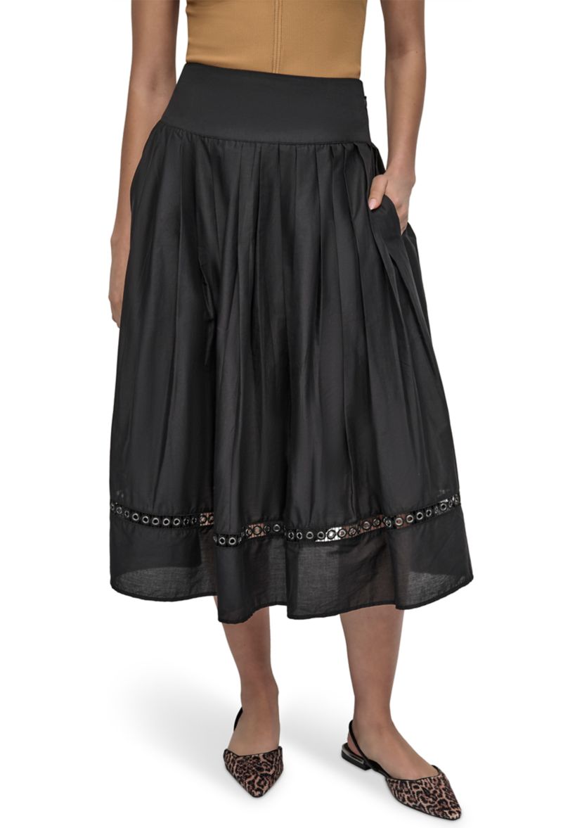 Womens A-Line Grommet Trim Midi Skirt