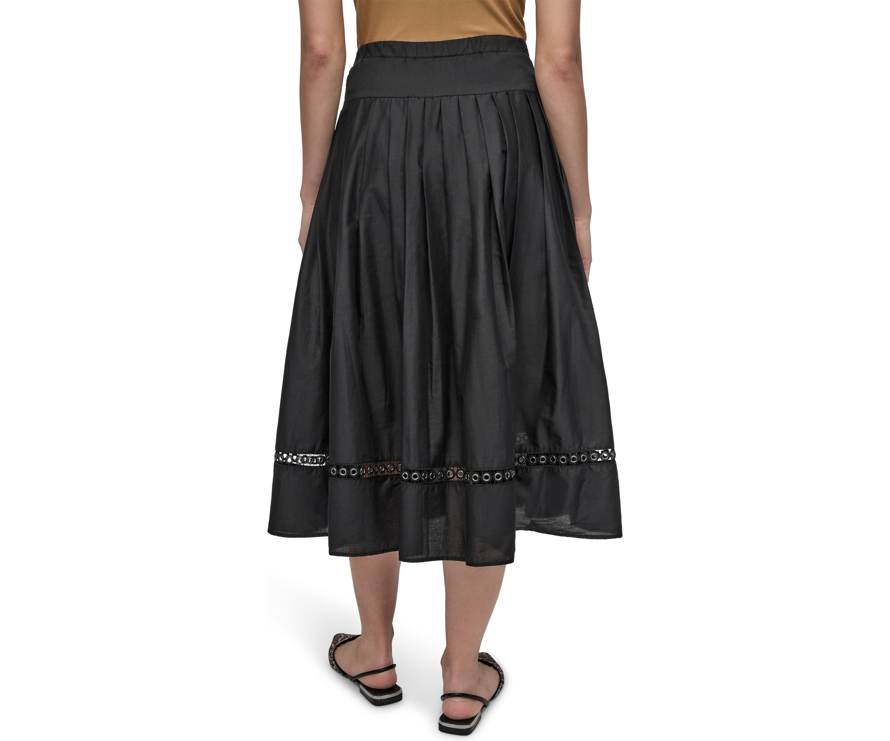 Womens A-Line Grommet Trim Midi Skirt