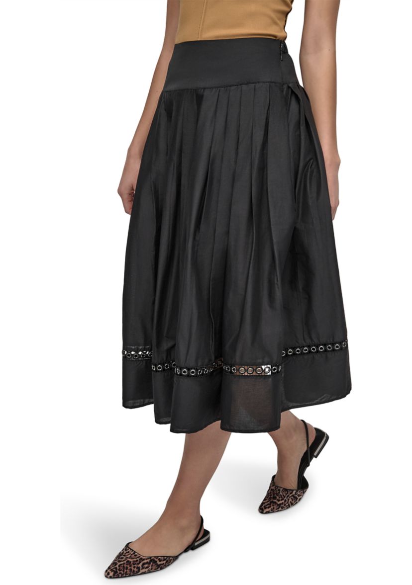 Womens A-Line Grommet Trim Midi Skirt