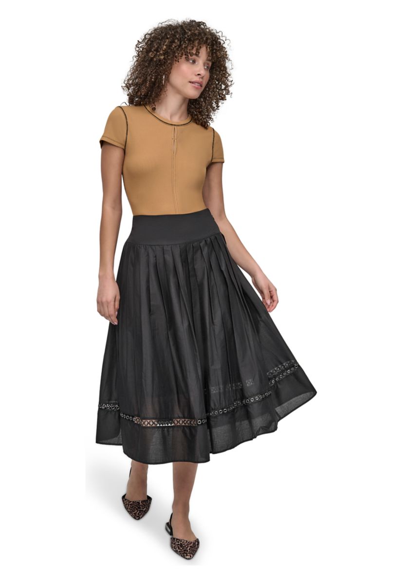 Womens A-Line Grommet Trim Midi Skirt
