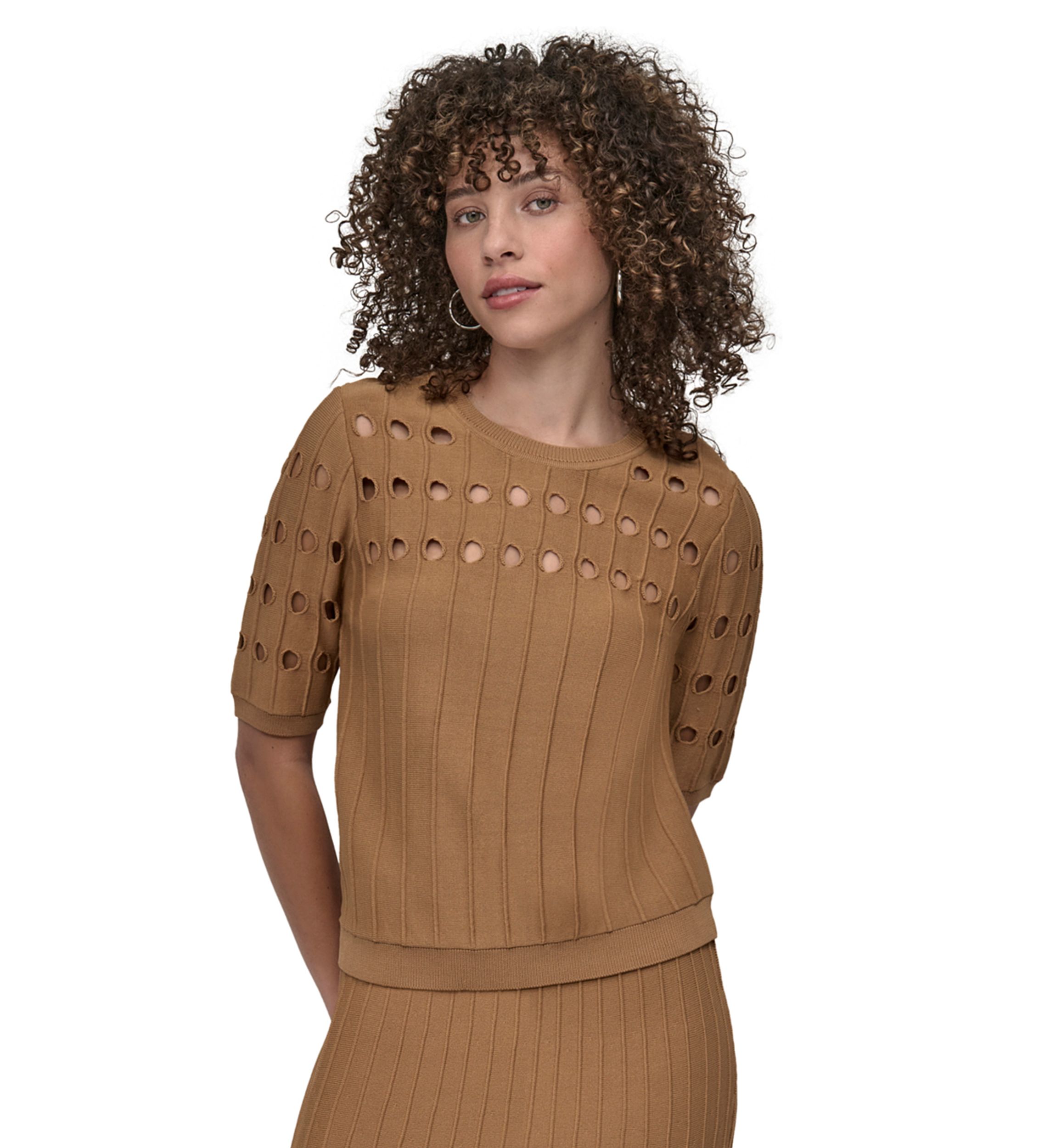 Womens Crew Neck Cutout Sweater