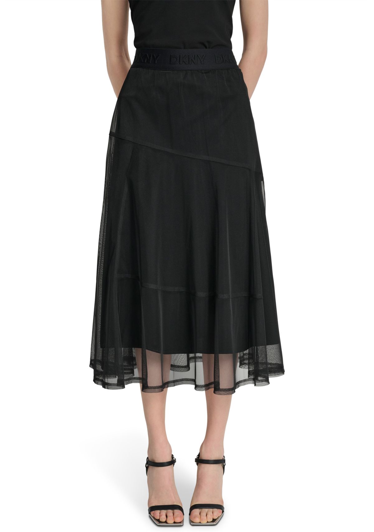 Womens Mesh Overlay Midi Skirt