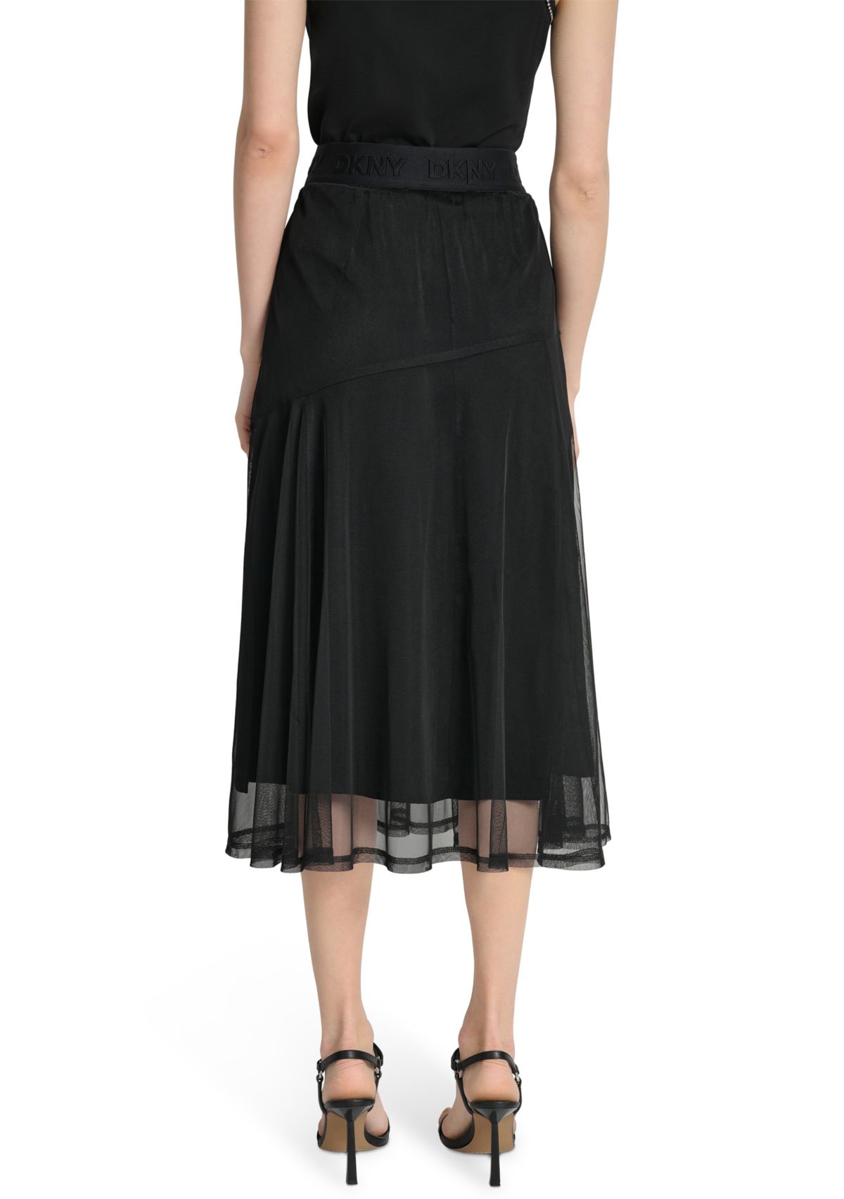 Womens Mesh Overlay Midi Skirt