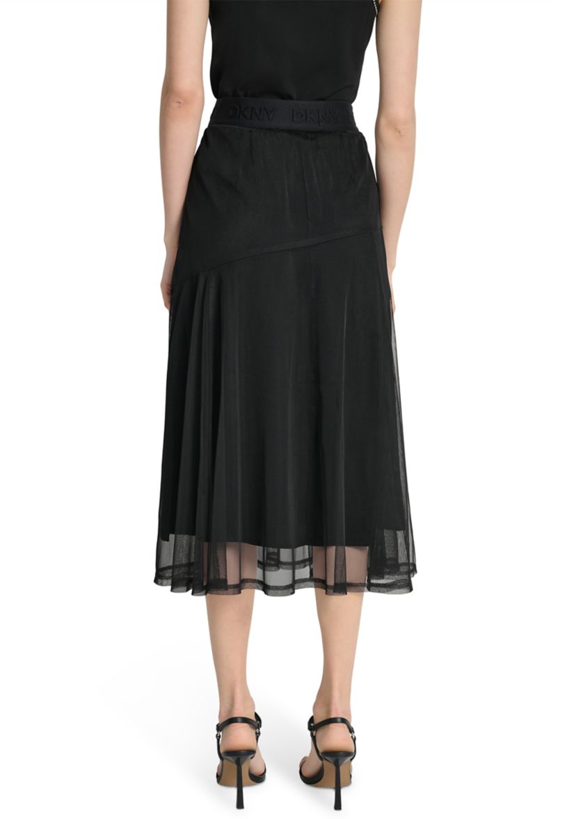 Womens Mesh Overlay Midi Skirt